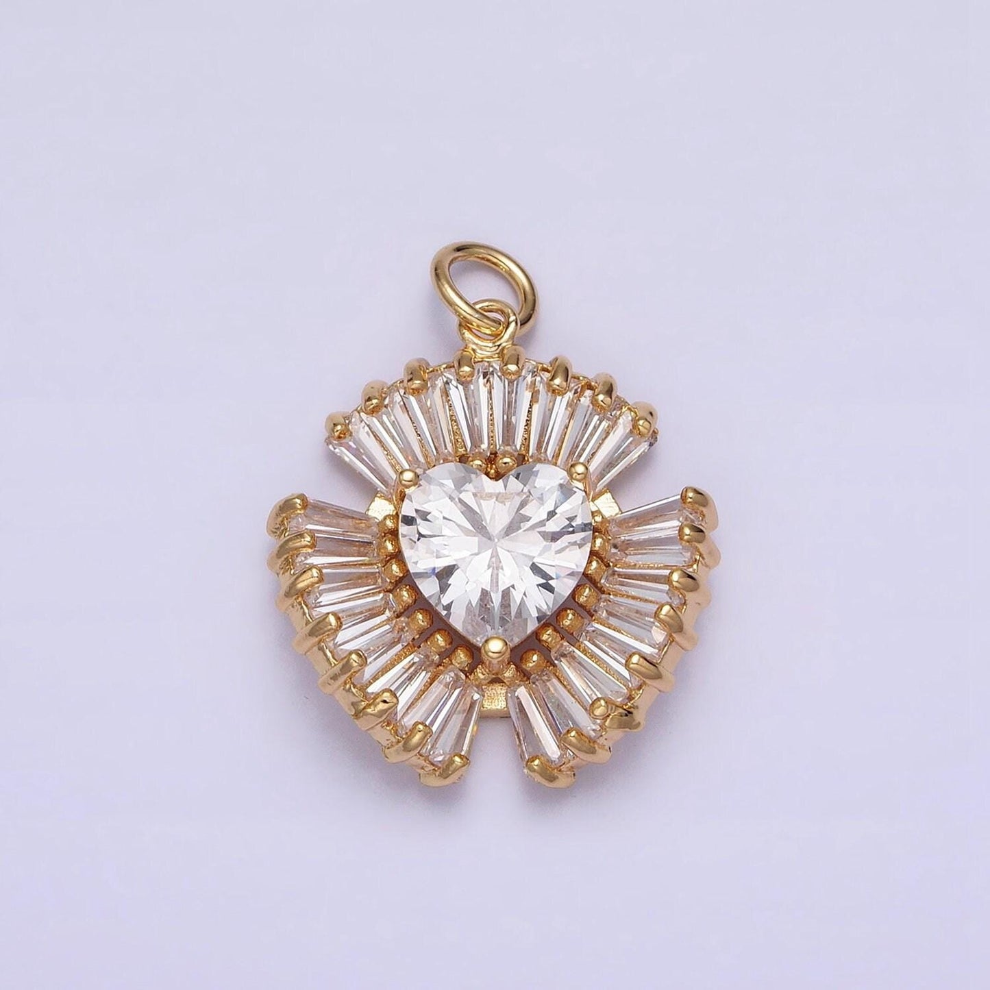 Gold filled radial heart charm necklace, cz heart gold token pendant, dainty heart love valentine gift necklace supply ac1205