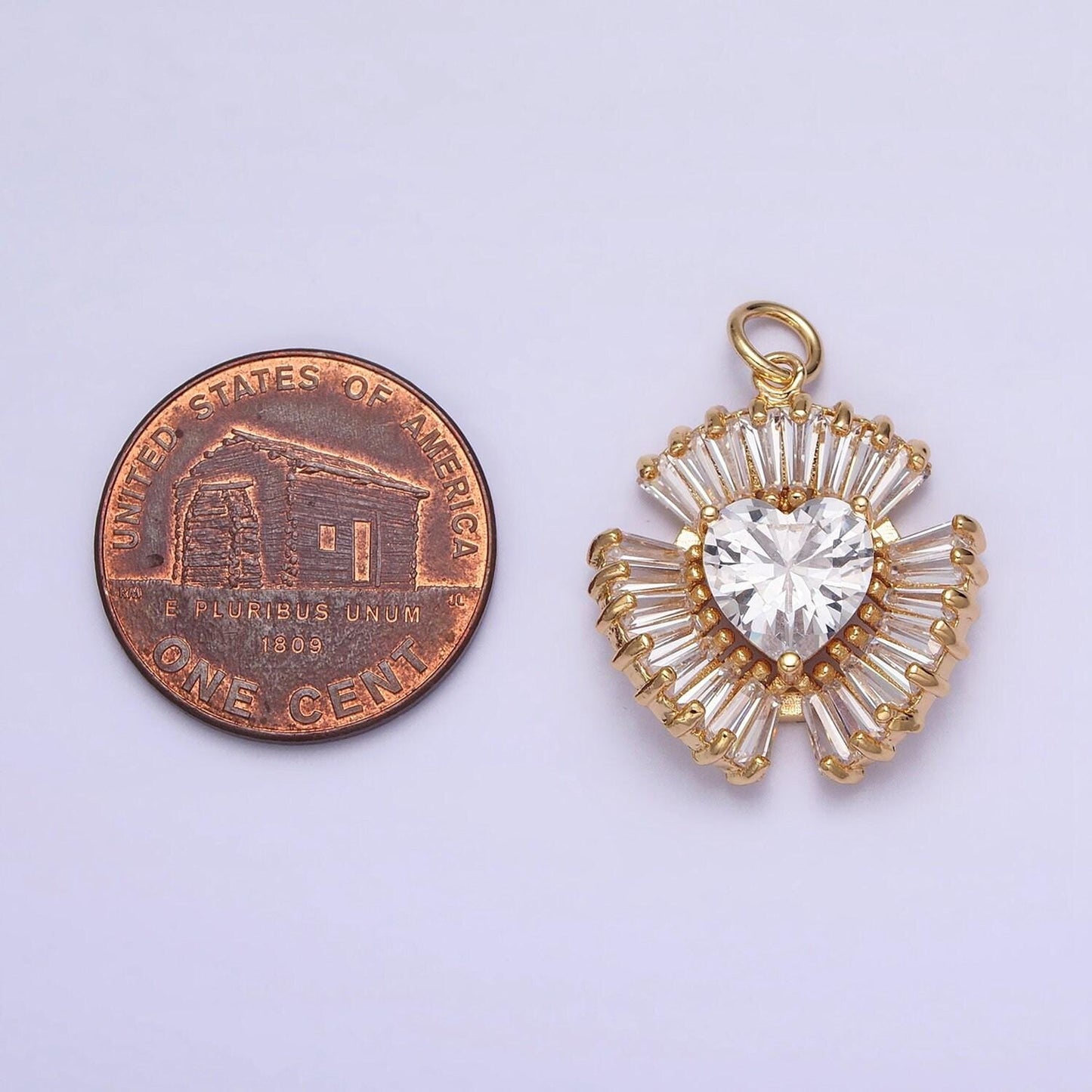 Gold filled radial heart charm necklace, cz heart gold token pendant, dainty heart love valentine gift necklace supply ac1205