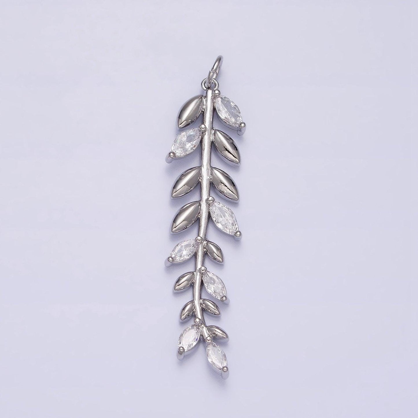 16k gold filled olive leaf clear marquise cz long charm in gold & silver | ac1201 ac1202