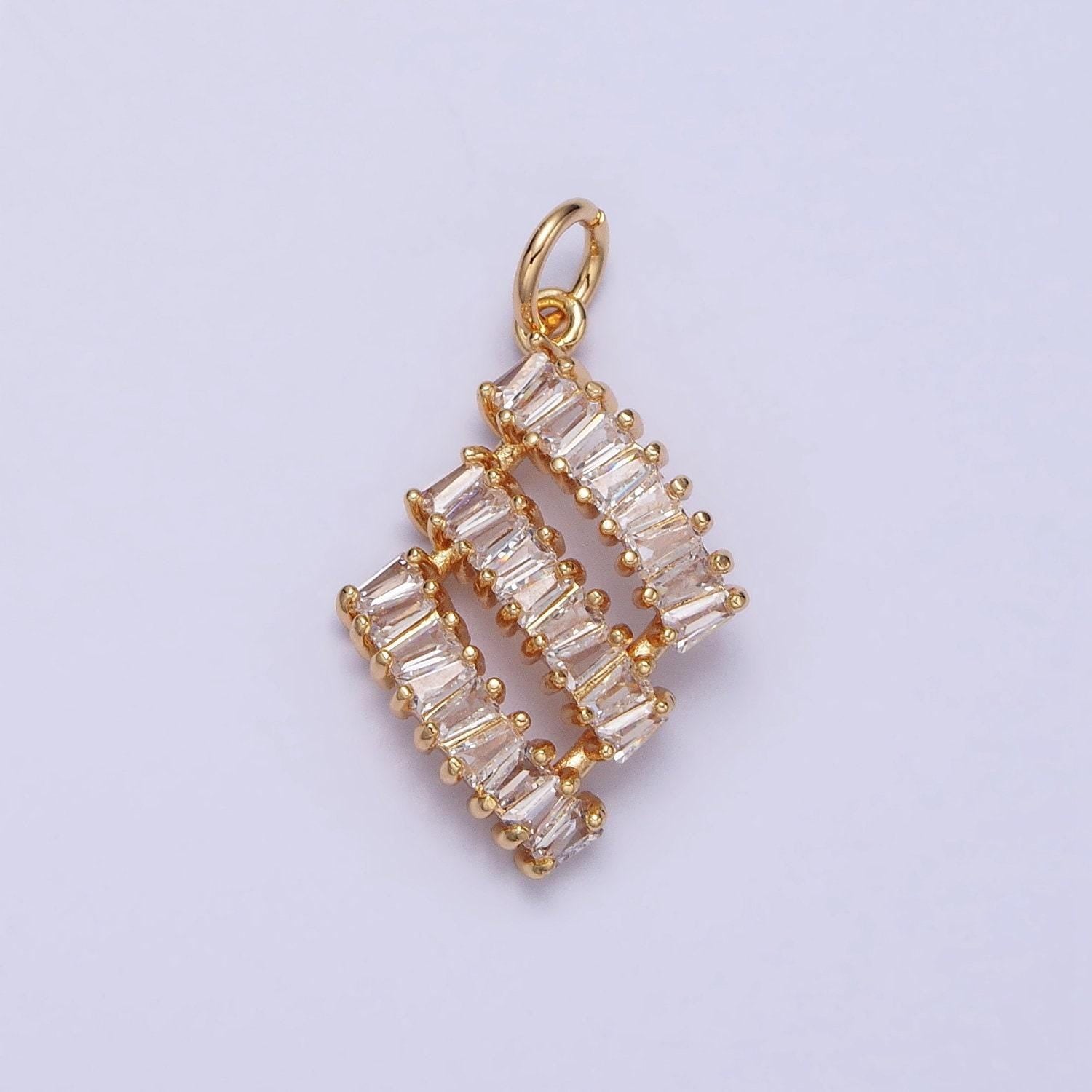 16k gold filled triple clear cz baguette lined add-on charm in gold & silver | ac1197 ac1198