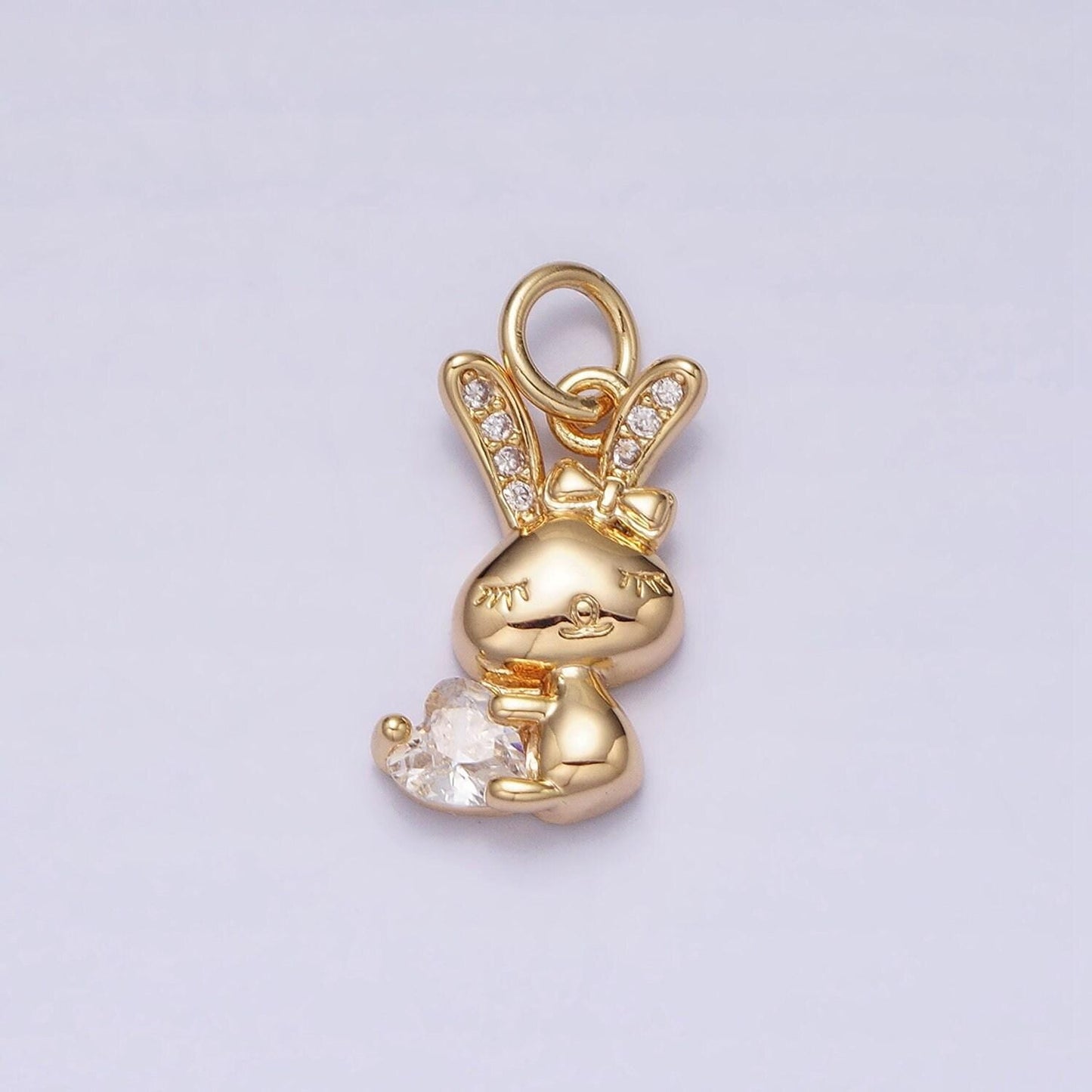 Mini gold rabbit pendant charm with pink clear cz stones for bunny easter spring inspired kids jewelry handmade necklace bracelet ac1185
