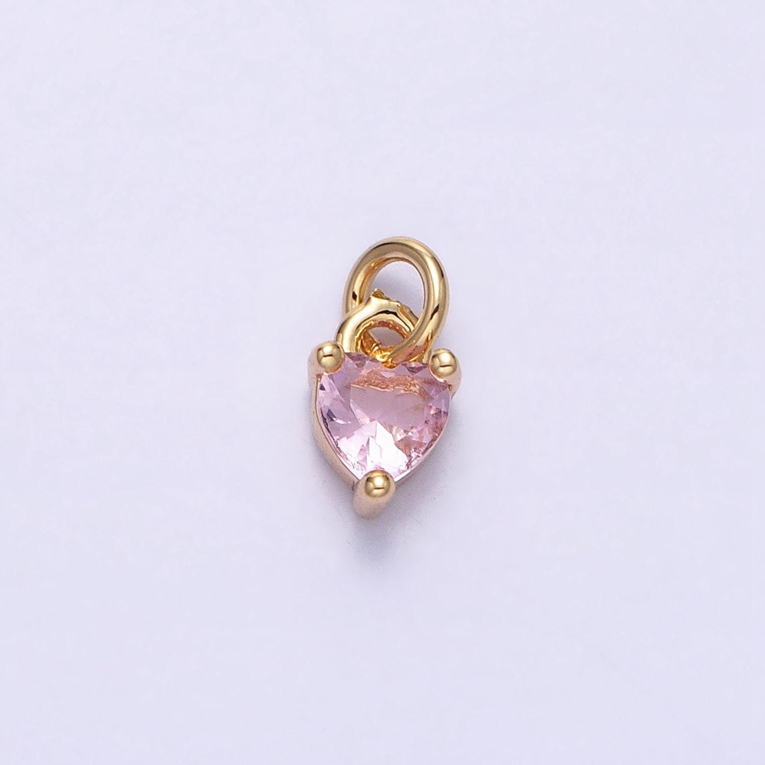 Tiny 16k gold filled heart charms cubic zirconia mini pink cz pendant wholesale bulk diy jewelry findings ac1183