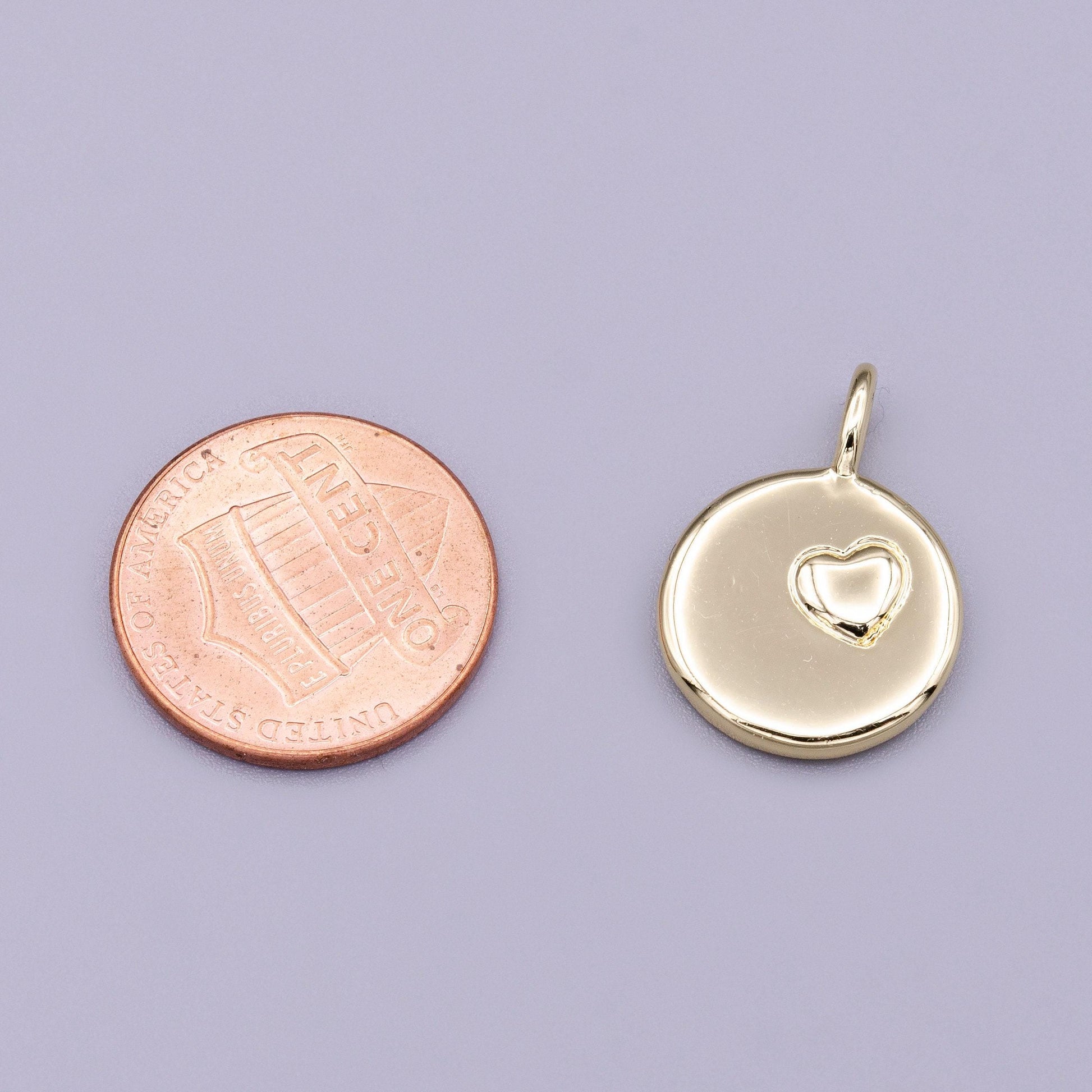 Dainty gold heart charm dainty silver round charm jewelry supplies. handcrafted supplies ac1181