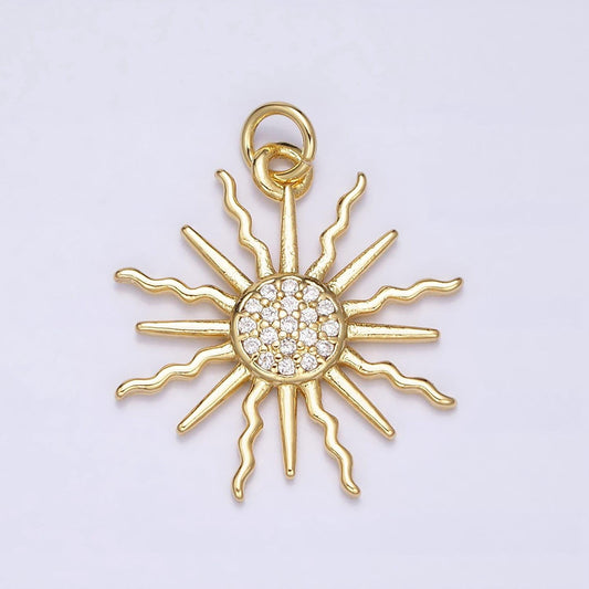 Sunburst round gold coin charm gold sun ray radiance size 22.4 mm pendant celestial charm ac1175