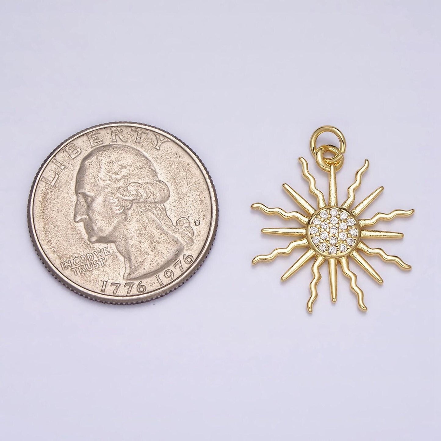 Sunburst round gold coin charm gold sun ray radiance size 22.4 mm pendant celestial charm ac1175