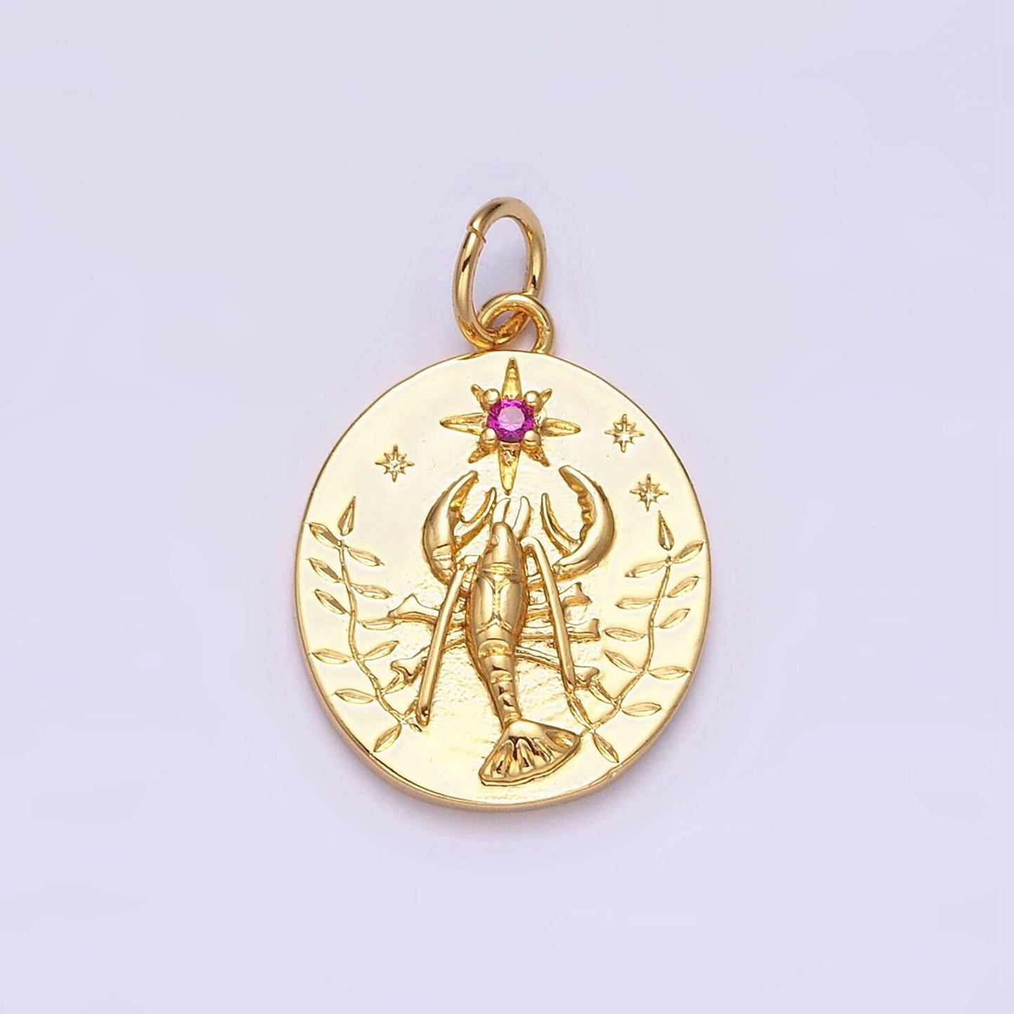 Dainty gold lobster pendant, coin medallion cubic zirconia cz sea life animals charm sea pendant | ac-1155
