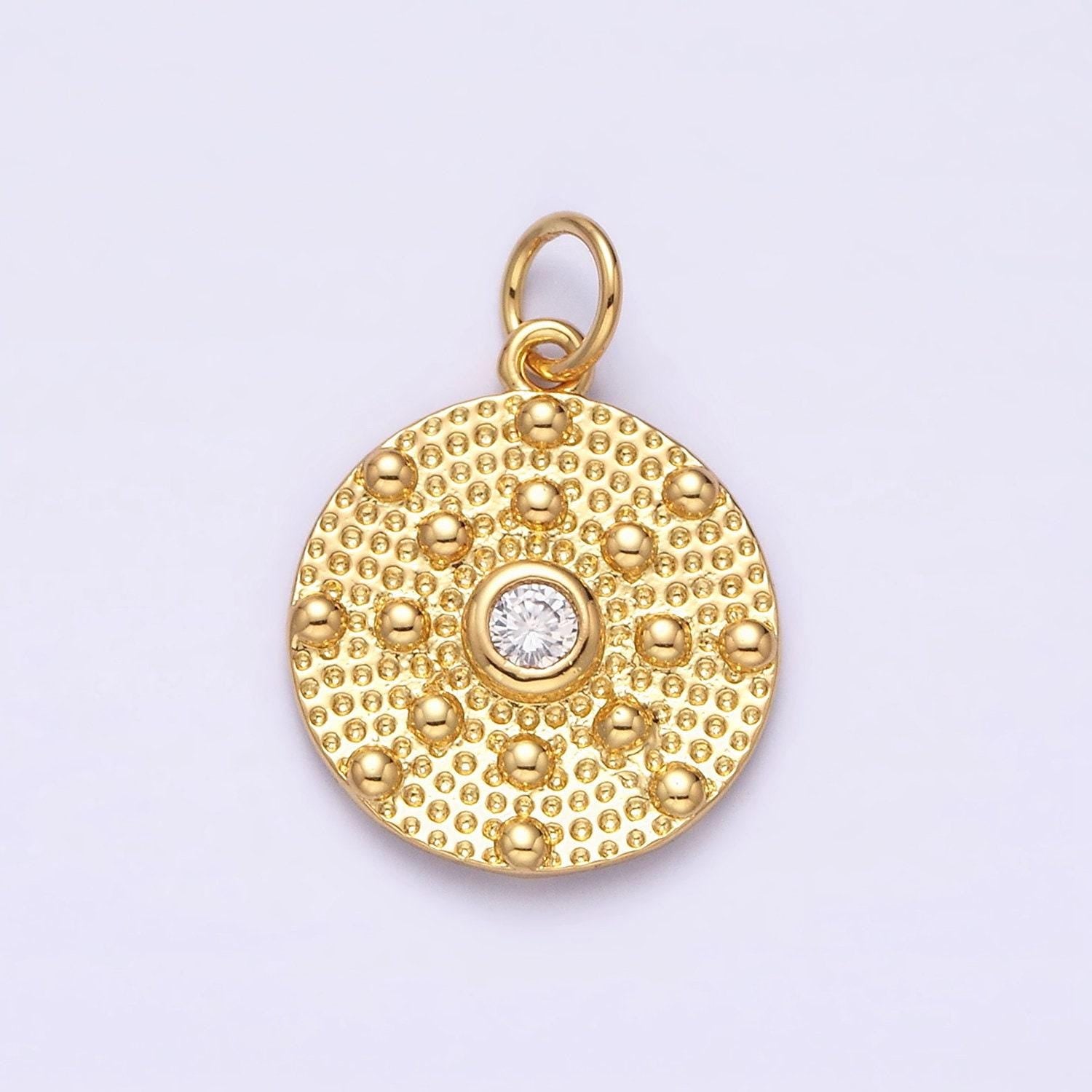 14k gold filled clear cz hammered beaded bubble round charm | ac1150