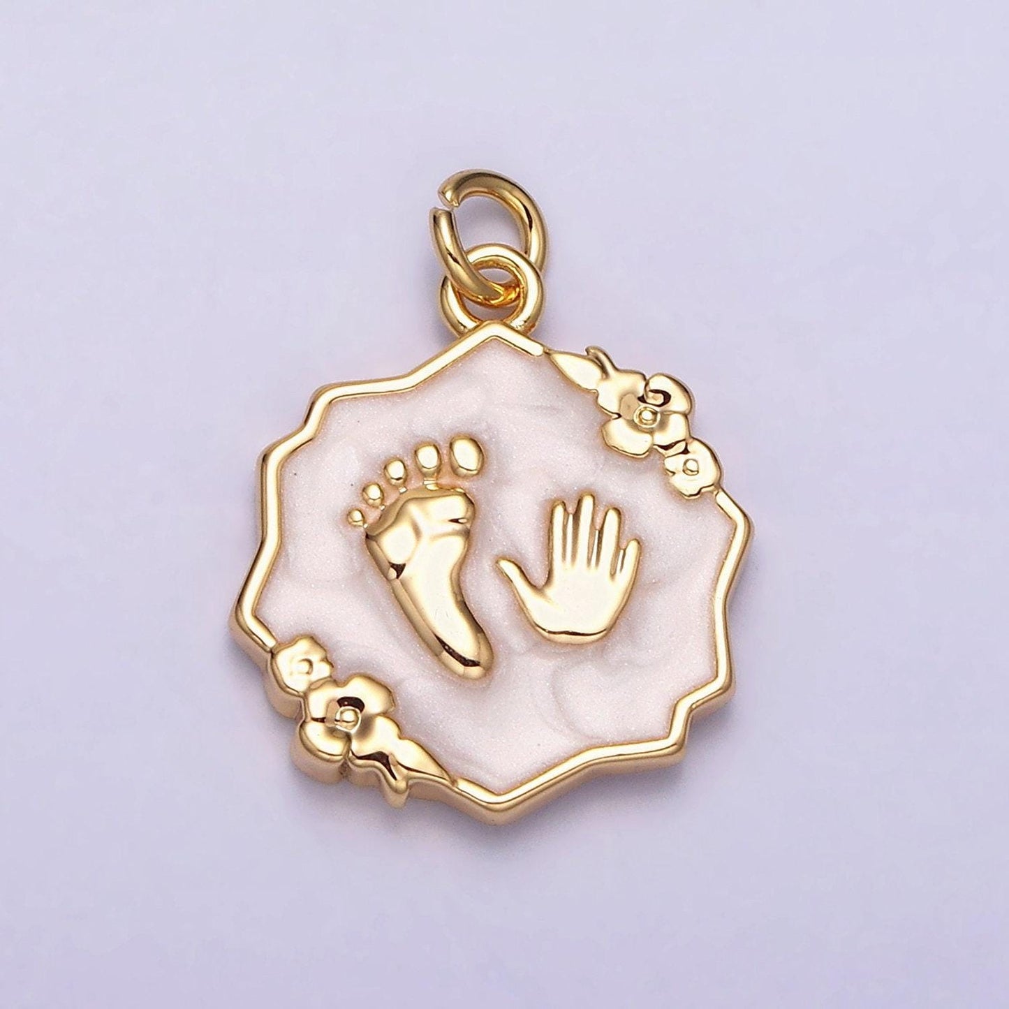 Gold footprint & handprint charms enamel baby kids foot print charm, baby hand print charm mothers days gift idea baby shower gift ac1111