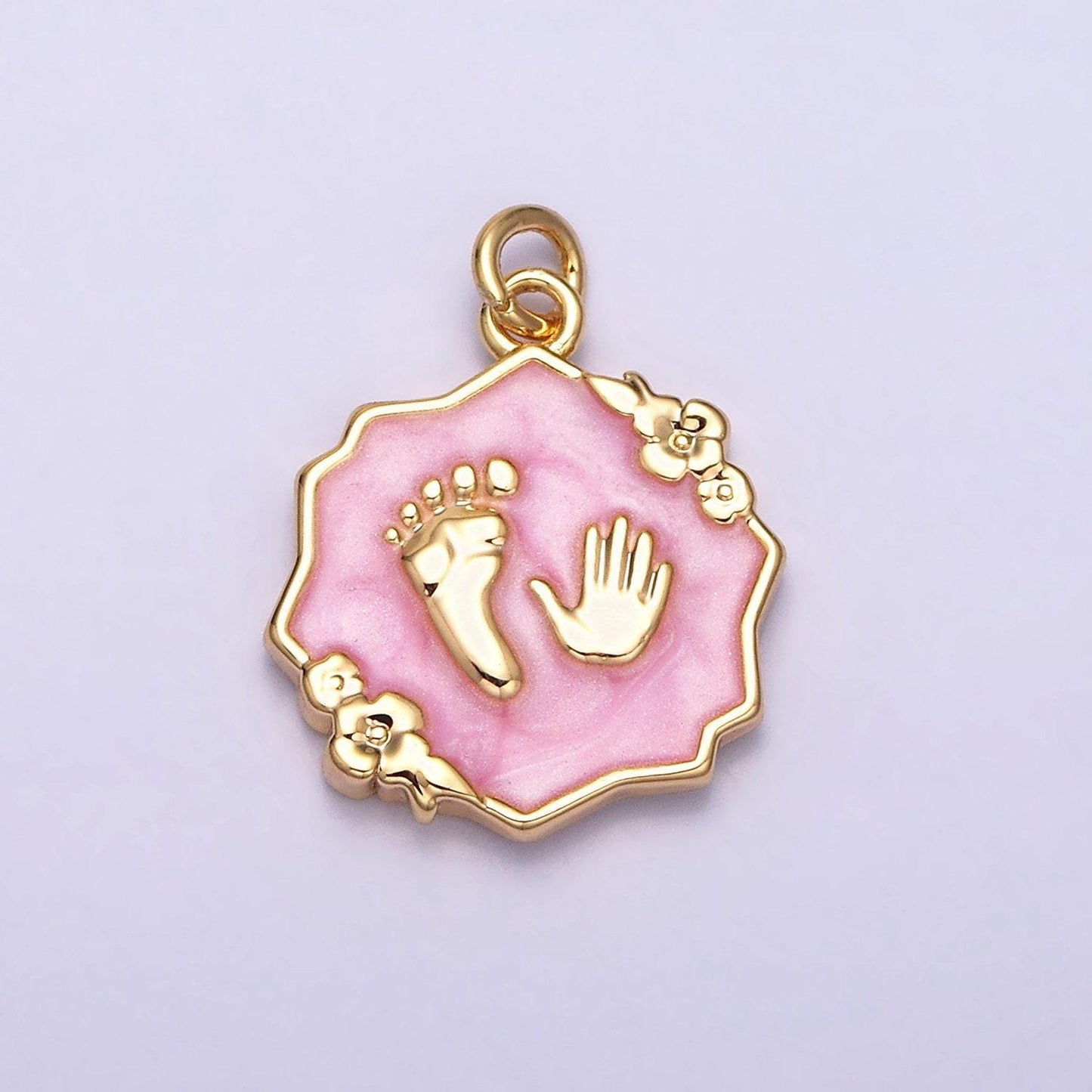 Gold footprint & handprint charms enamel baby kids foot print charm, baby hand print charm mothers days gift idea baby shower gift ac1111