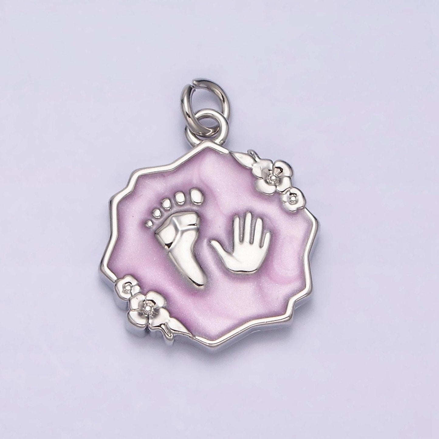 Gold footprint & handprint charms enamel baby kids foot print charm, baby hand print charm mothers days gift idea baby shower gift ac1111