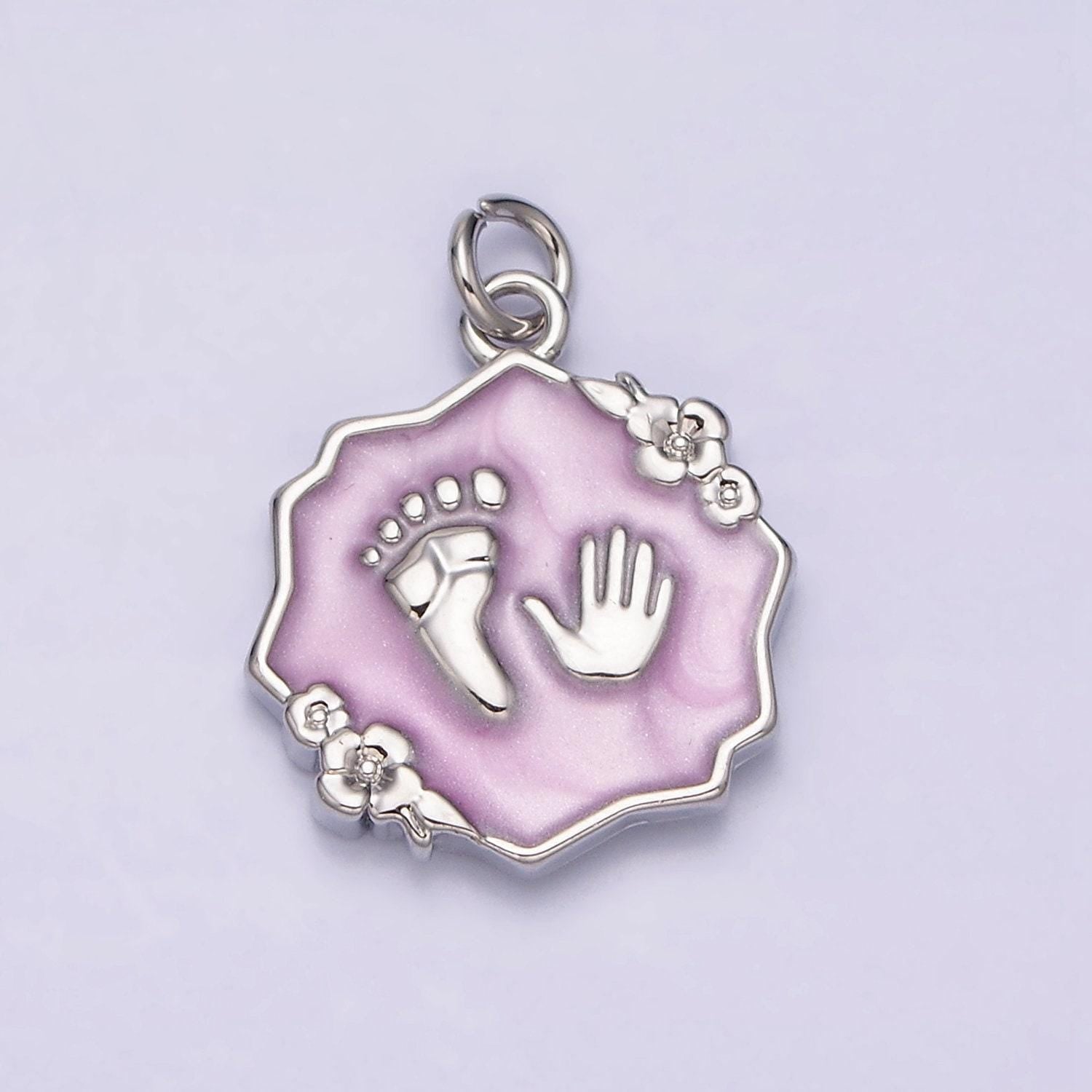 Gold footprint & handprint charms enamel baby kids foot print charm, baby hand print charm mothers days gift idea baby shower gift ac1111