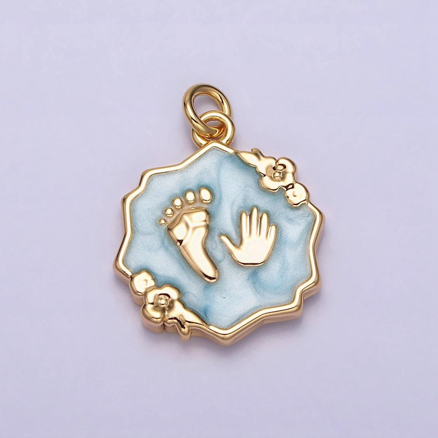 Gold footprint & handprint charms enamel baby kids foot print charm, baby hand print charm mothers days gift idea baby shower gift ac1111