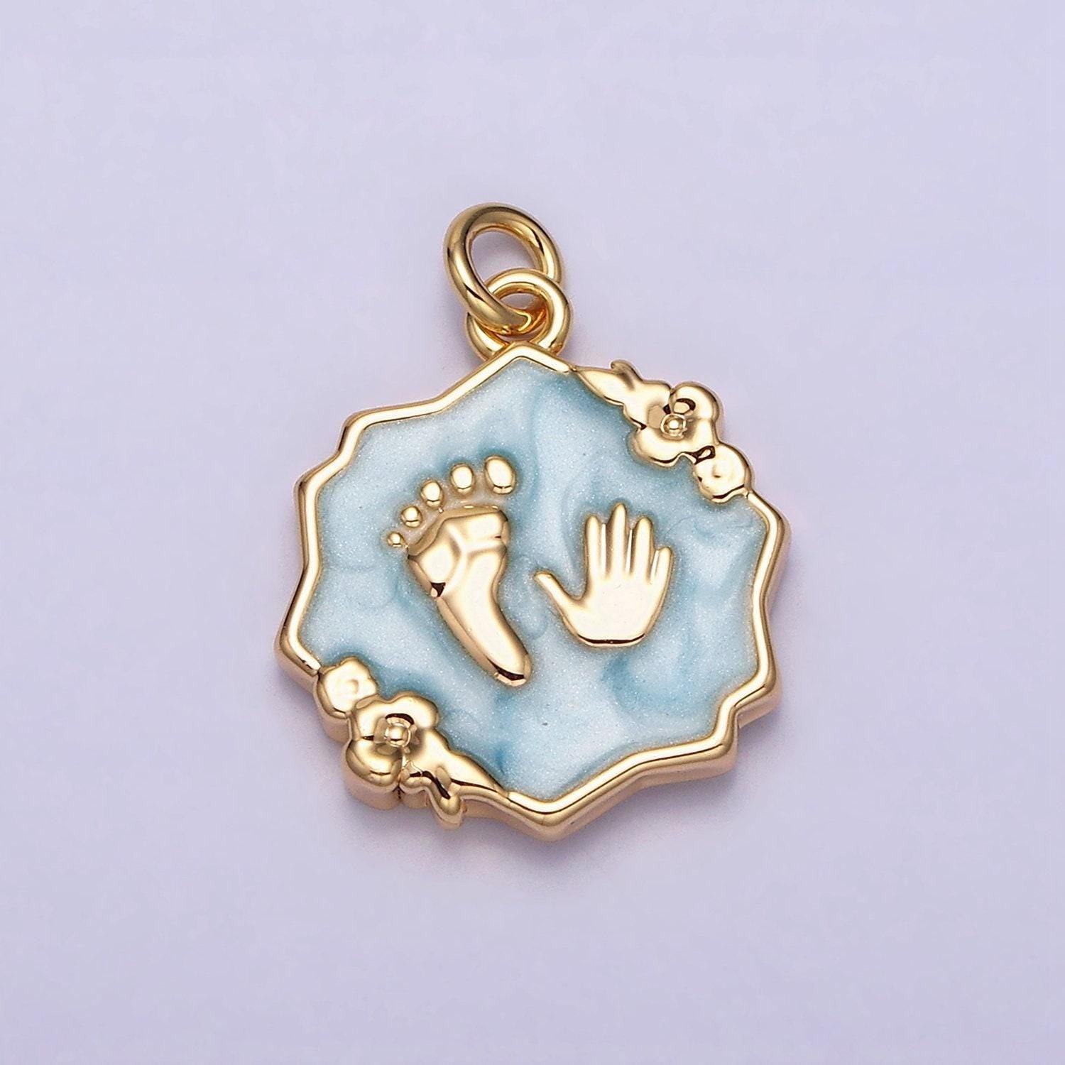 Gold footprint & handprint charms enamel baby kids foot print charm, baby hand print charm mothers days gift idea baby shower gift ac1111