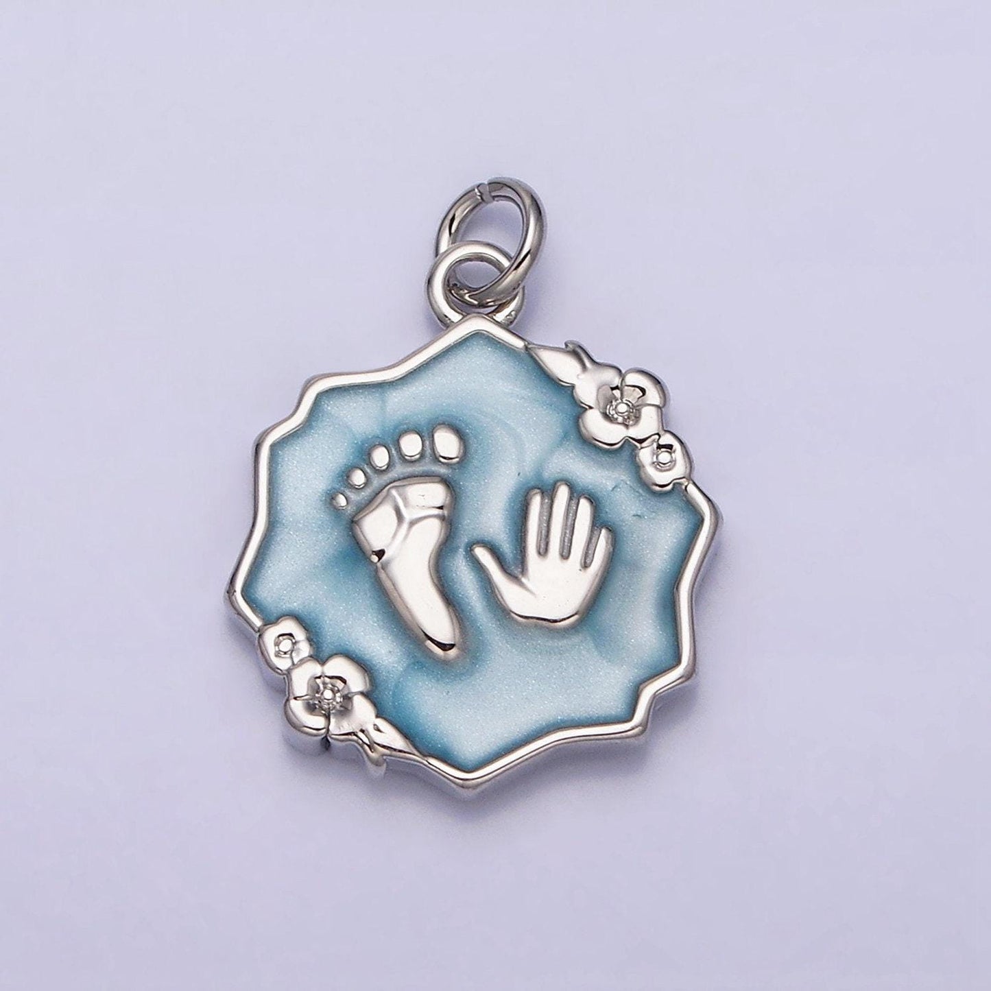 Gold footprint & handprint charms enamel baby kids foot print charm, baby hand print charm mothers days gift idea baby shower gift ac1111