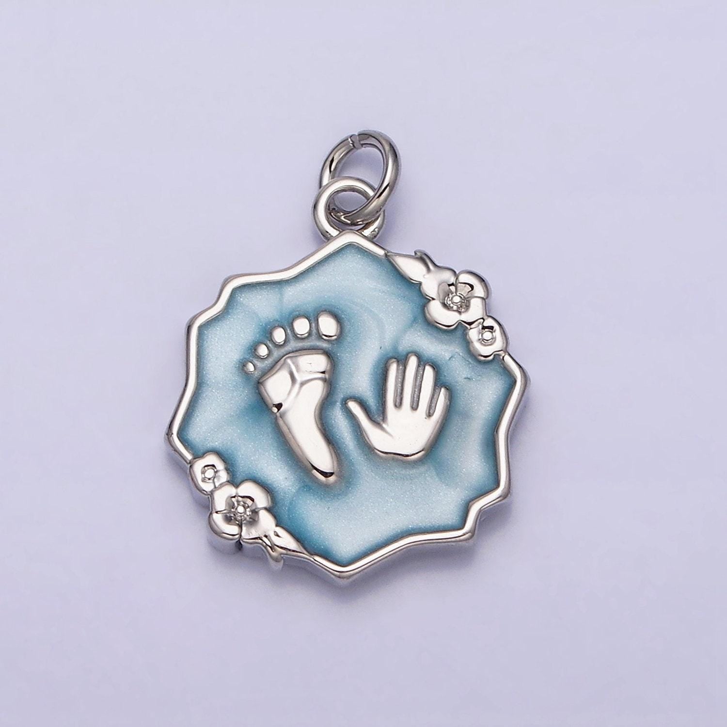 Gold footprint & handprint charms enamel baby kids foot print charm, baby hand print charm mothers days gift idea baby shower gift ac1111
