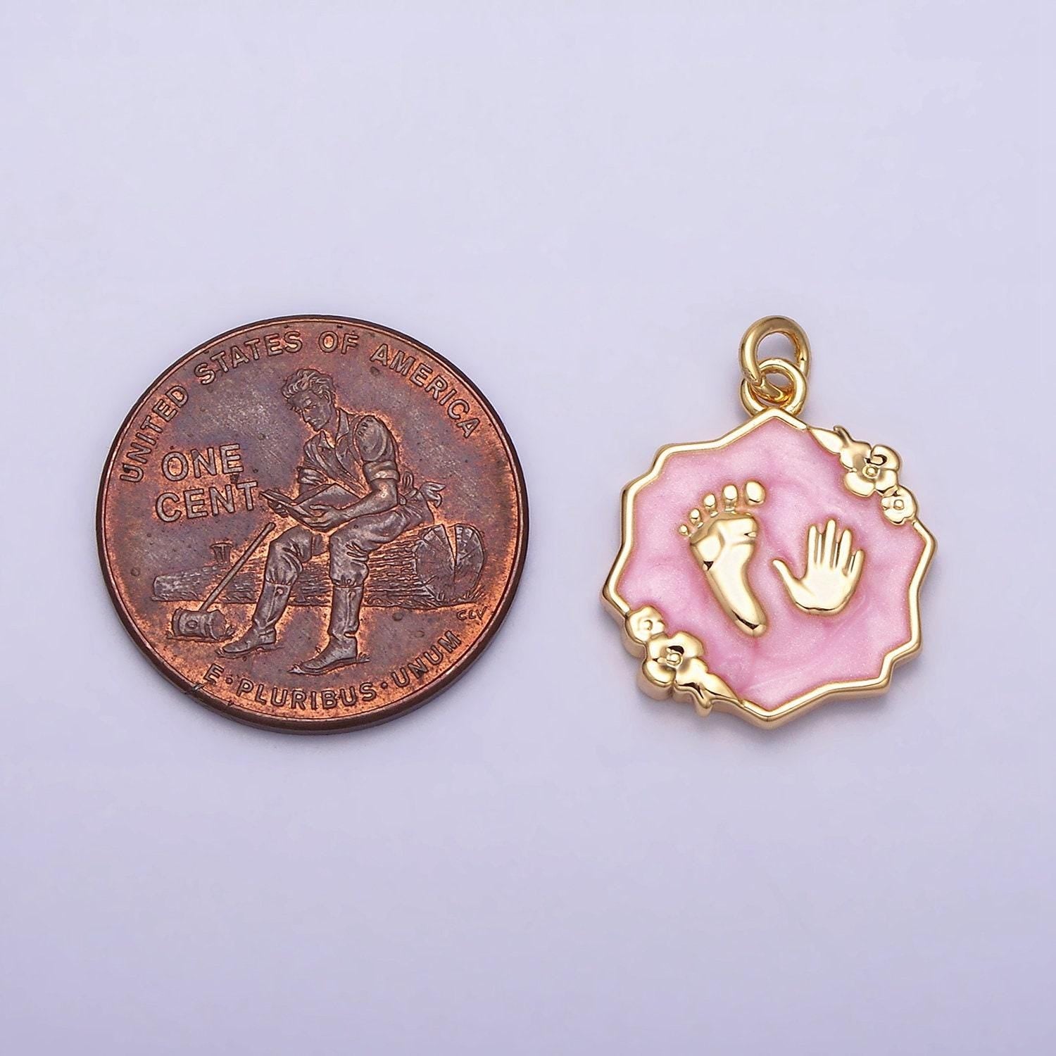 Gold footprint & handprint charms enamel baby kids foot print charm, baby hand print charm mothers days gift idea baby shower gift ac1111