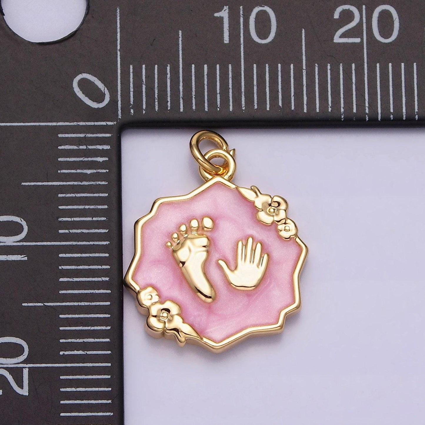 Gold footprint & handprint charms enamel baby kids foot print charm, baby hand print charm mothers days gift idea baby shower gift ac1111