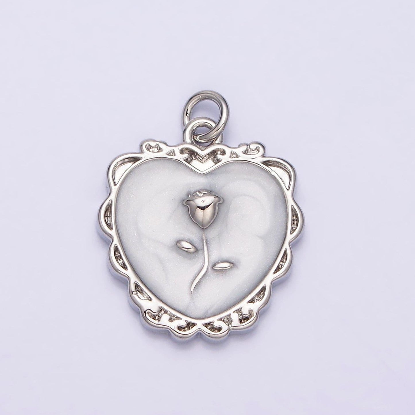 Gold enamel heart charm, heart with rose medallion charm silver love charm, enamel charms, gold plated findings, gd024