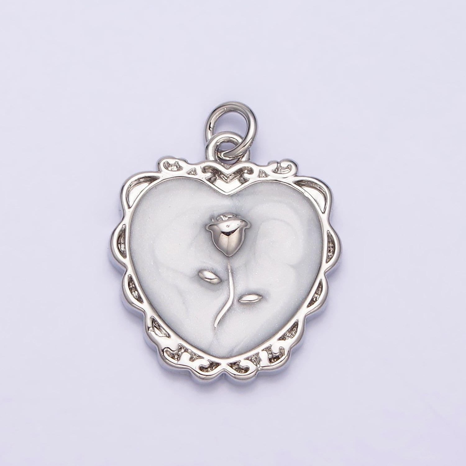 Gold enamel heart charm, heart with rose medallion charm silver love charm, enamel charms, gold plated findings, gd024