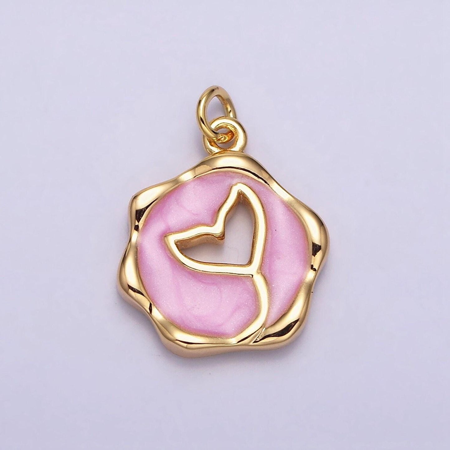 16k gold filled ocean whale tail white, pink, blue sparkly enamel stamped charm | ac1093 - ac1098