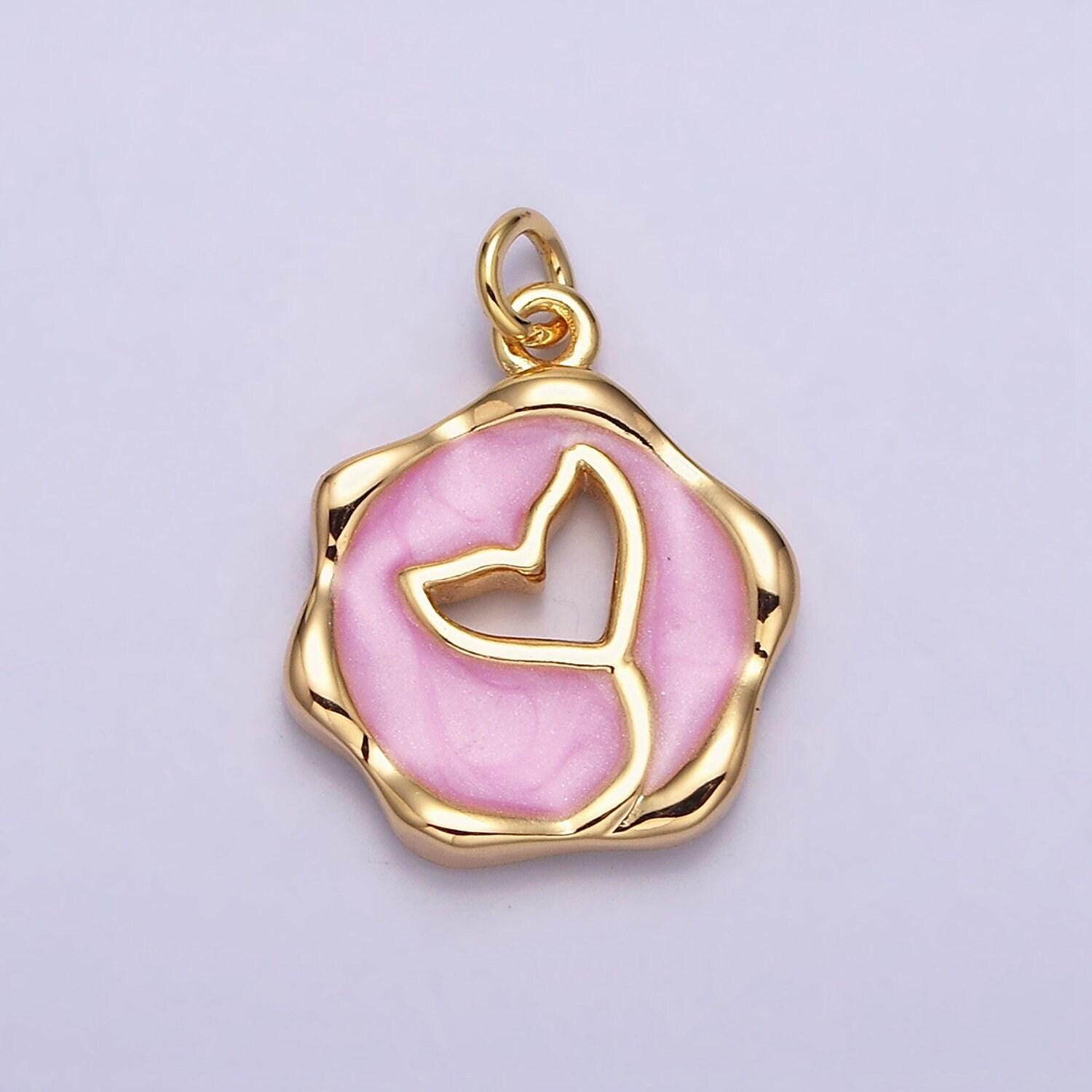 16k gold filled ocean whale tail white, pink, blue sparkly enamel stamped charm | ac1093 - ac1098