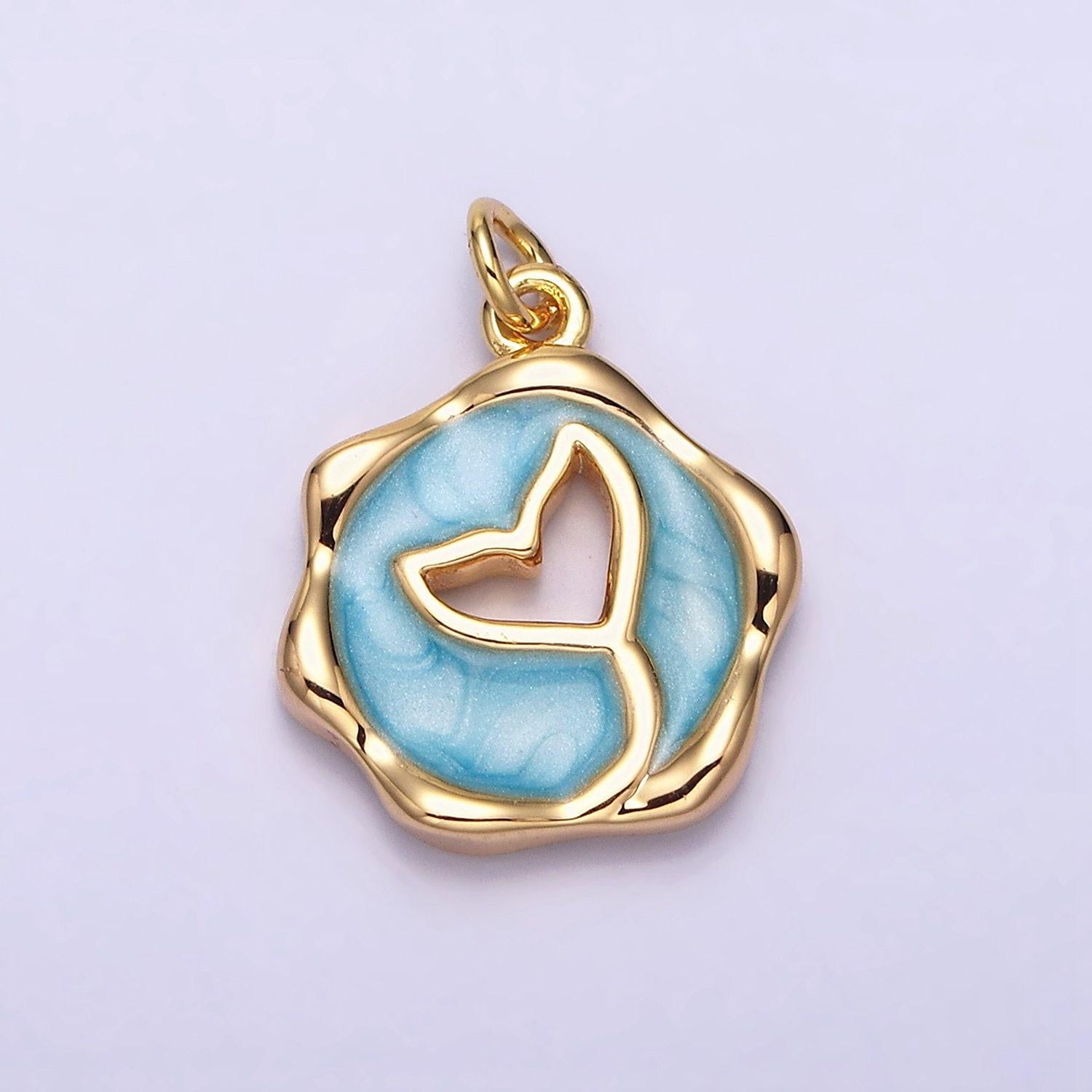 16k gold filled ocean whale tail white, pink, blue sparkly enamel stamped charm | ac1093 - ac1098