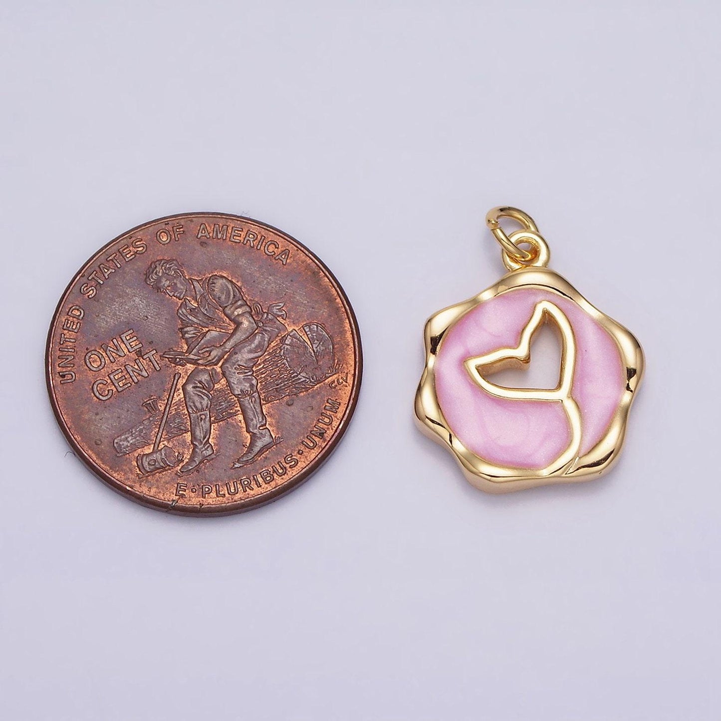 16k gold filled ocean whale tail white, pink, blue sparkly enamel stamped charm | ac1093 - ac1098