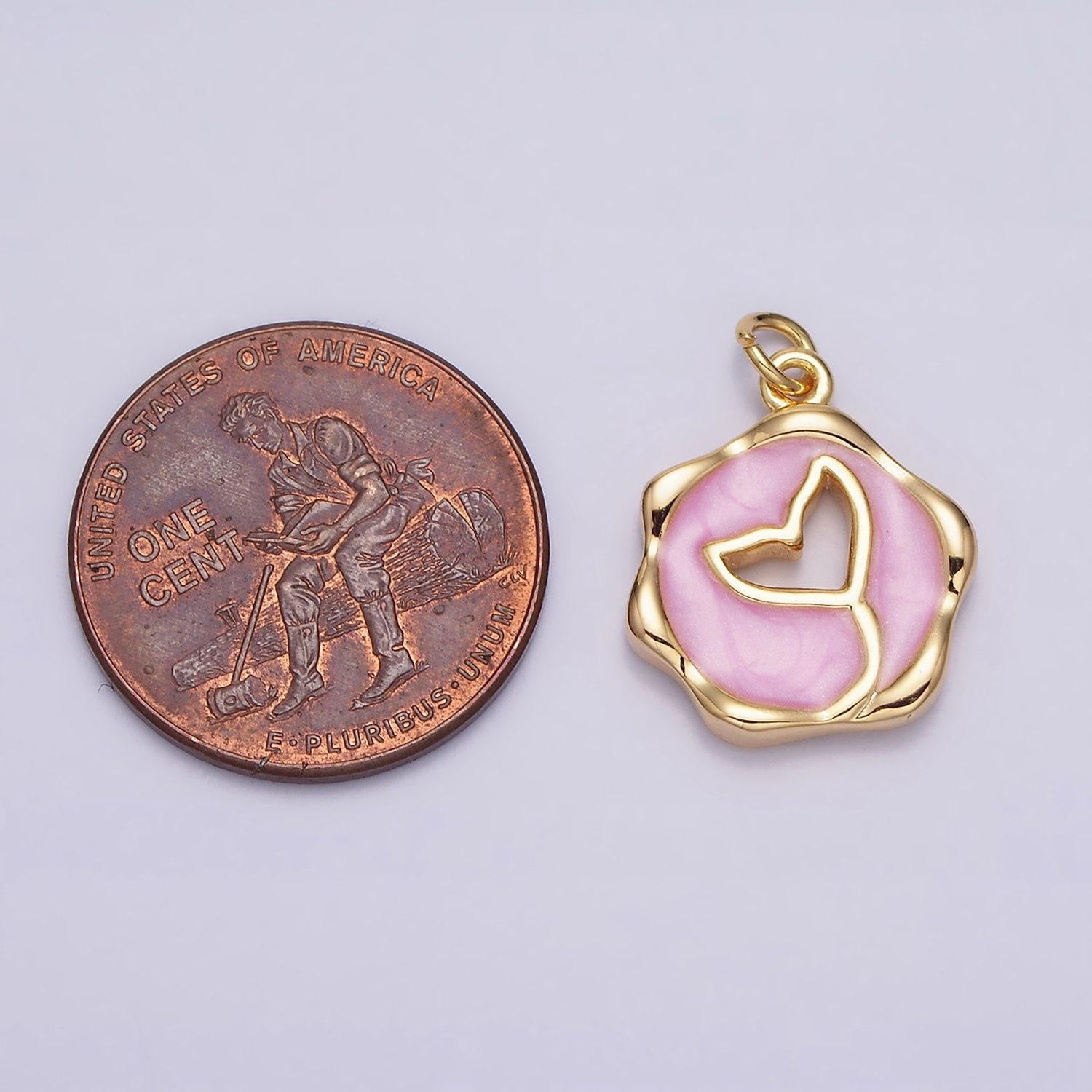 16k gold filled ocean whale tail white, pink, blue sparkly enamel stamped charm | ac1093 - ac1098