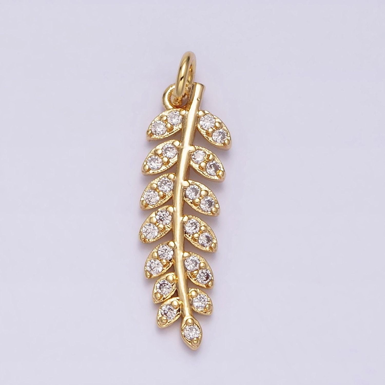 16k gold filled long leaf palm olive micro paved cz charm in gold & silver | ac1079 ac1080