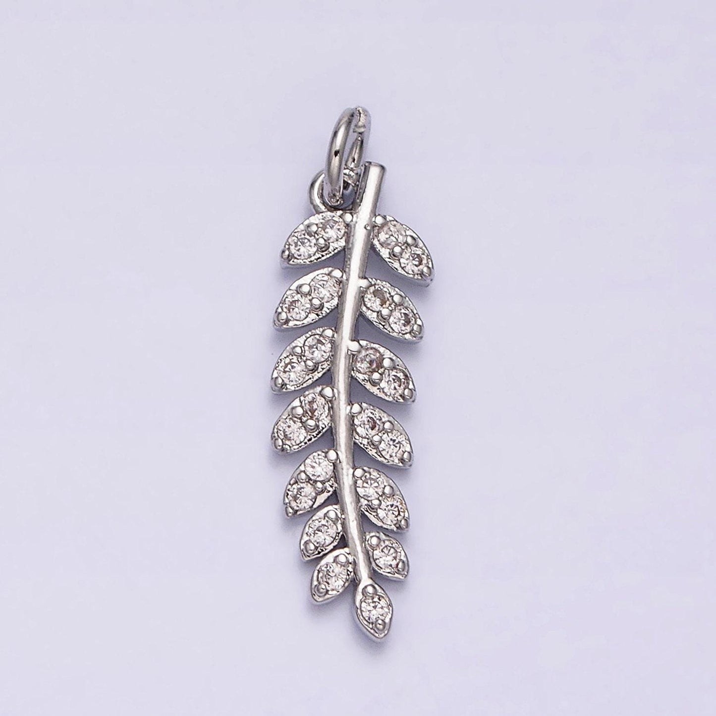 16k gold filled long leaf palm olive micro paved cz charm in gold & silver | ac1079 ac1080