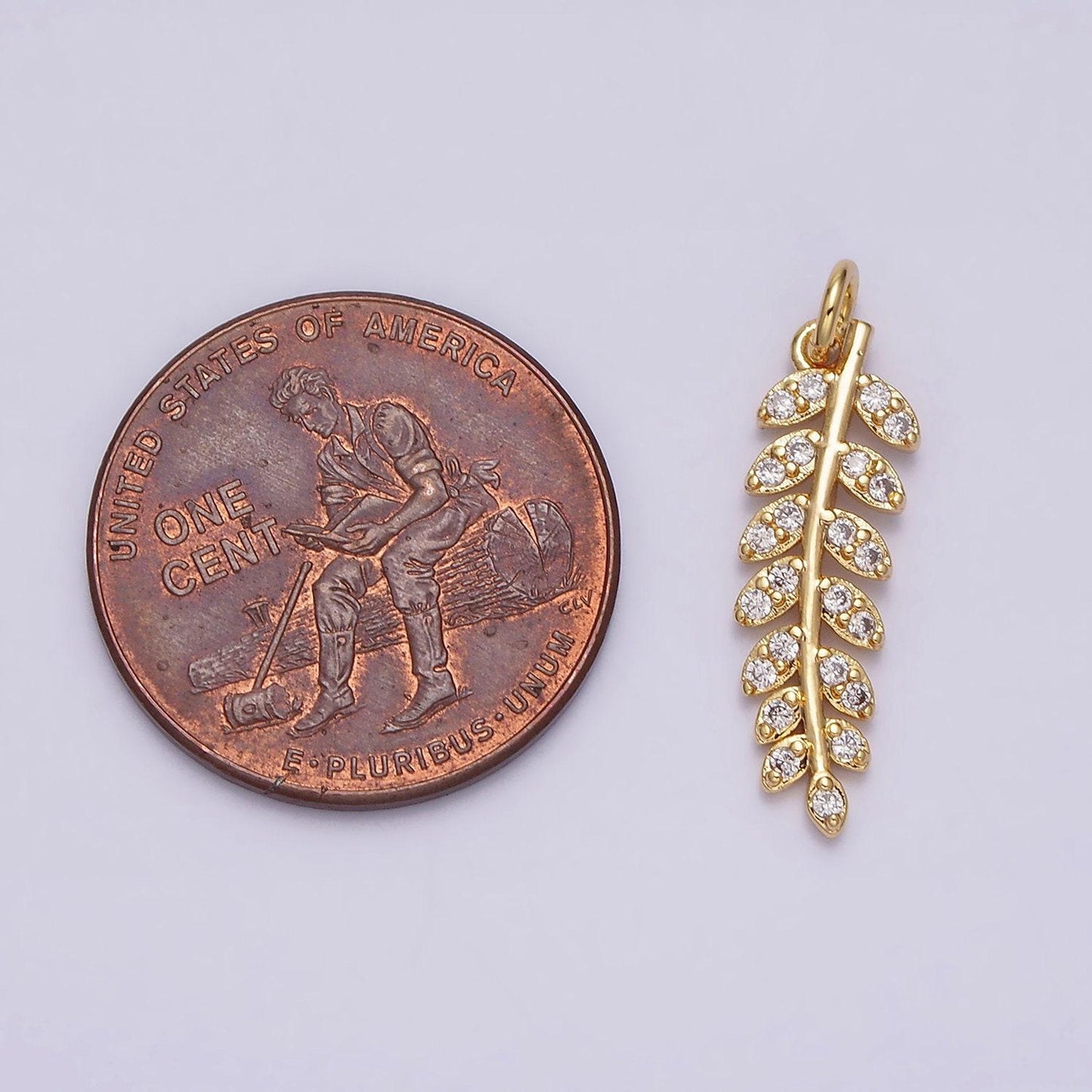 16k gold filled long leaf palm olive micro paved cz charm in gold & silver | ac1079 ac1080