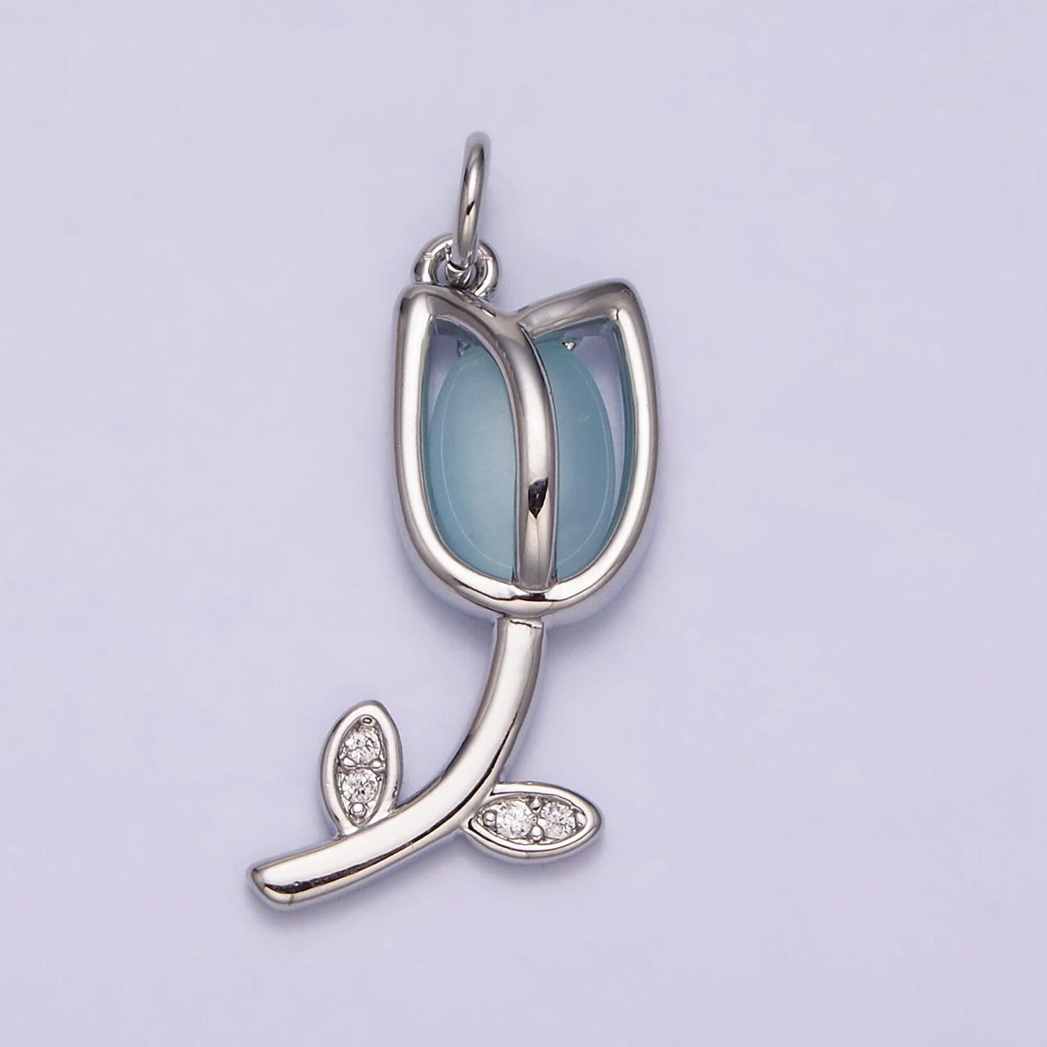 Mini gold tulip charm cz silver tulips flower buds pendant spring floral jewelry inspired netherland travel charm ac777 ac778
