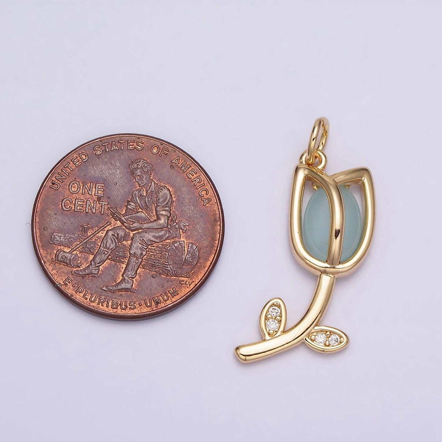 Mini gold tulip charm cz silver tulips flower buds pendant spring floral jewelry inspired netherland travel charm ac777 ac778