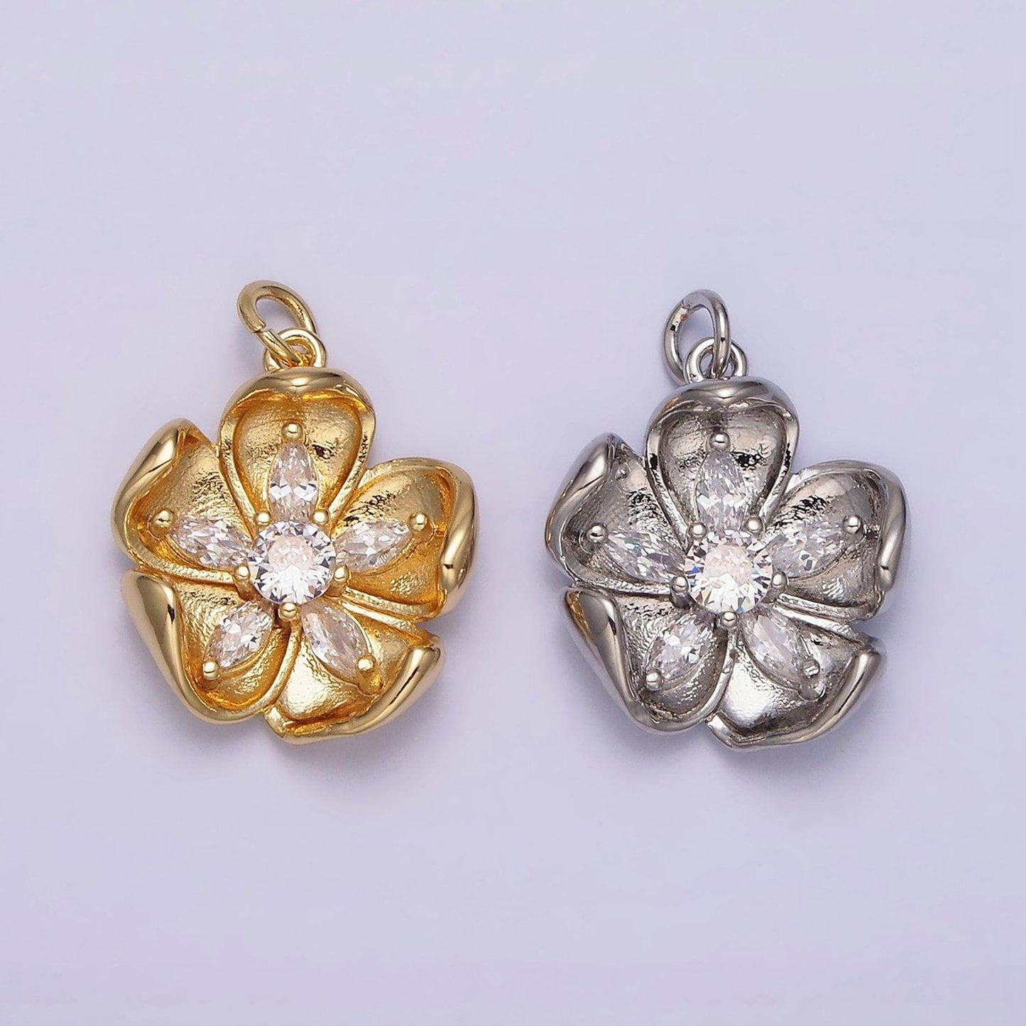 16k gold filled clear marquise petal flower add-on charm in gold & silver | ac1069 ac1070