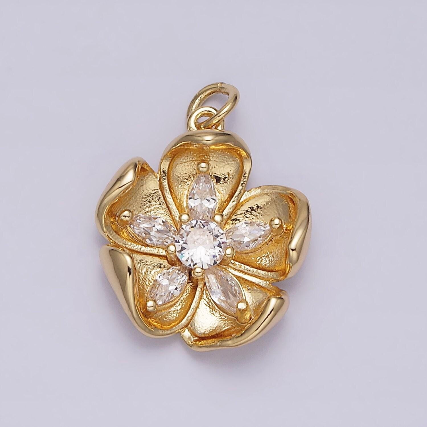 16k gold filled clear marquise petal flower add-on charm in gold & silver | ac1069 ac1070