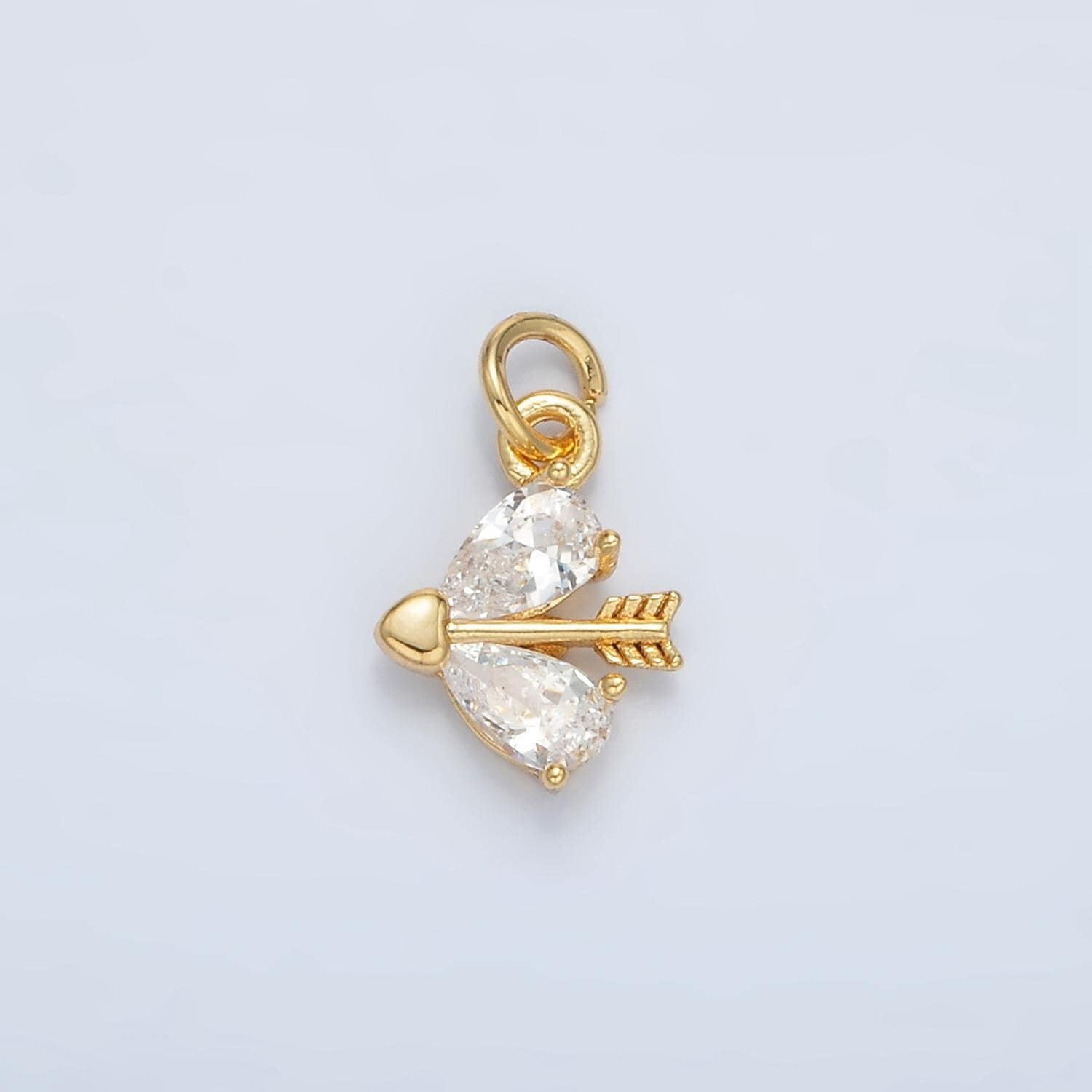 Tiny gold arrow charm small cupid charm with cz charms 24k gold filled findings ac107