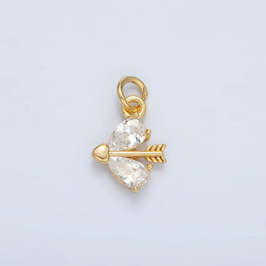 Tiny gold arrow charm small cupid charm with cz charms 24k gold filled findings ac107
