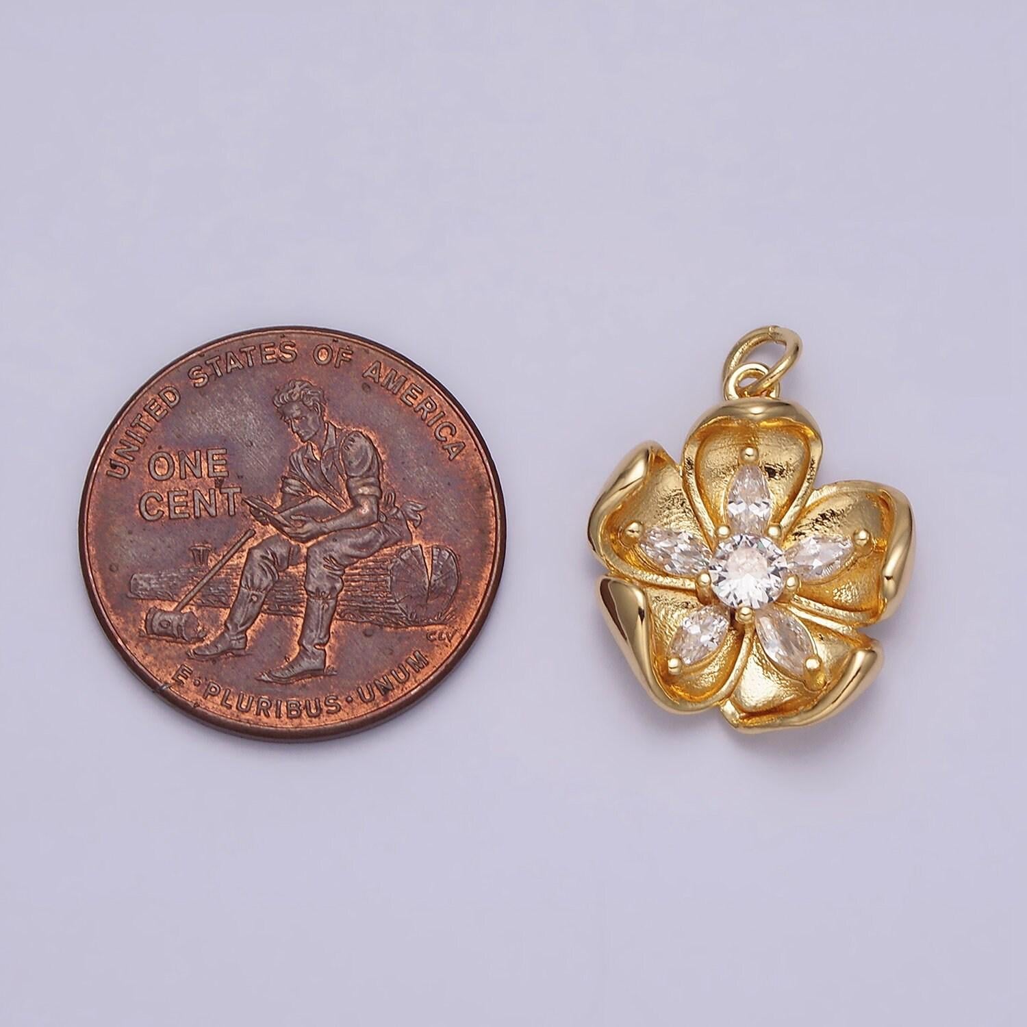 16k gold filled clear marquise petal flower add-on charm in gold & silver | ac1069 ac1070