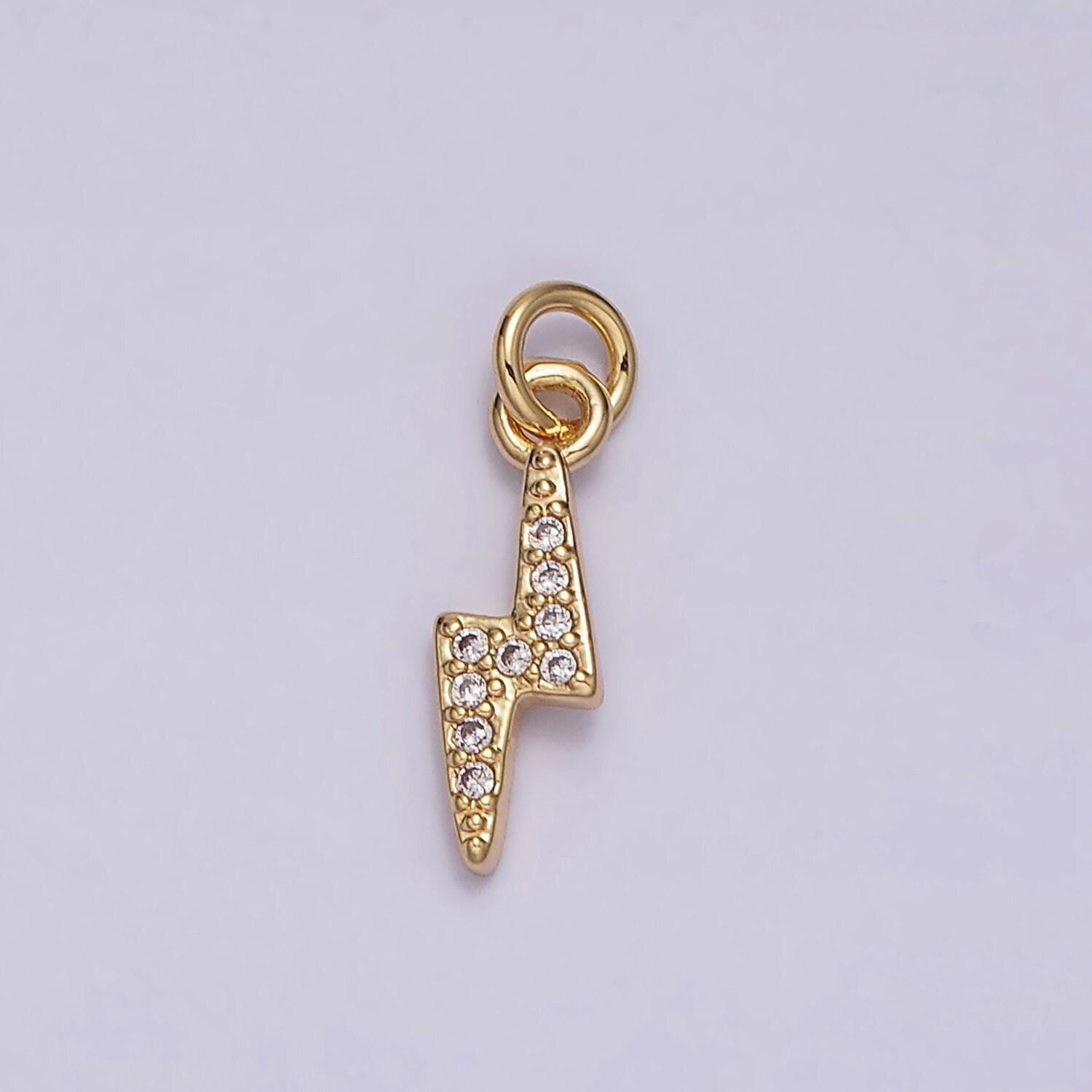 Mini cubic thunder pendant polished gold-plated tiny bolt charm for earring bracelet necklace component ac1067