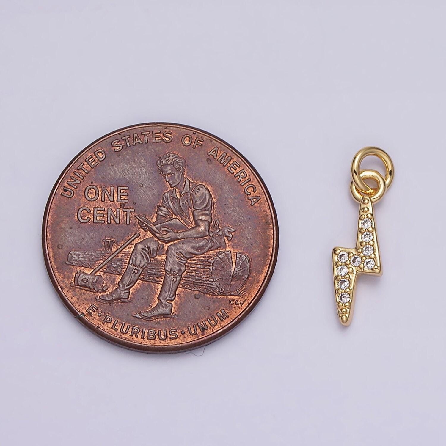 Mini cubic thunder pendant polished gold-plated tiny bolt charm for earring bracelet necklace component ac1067