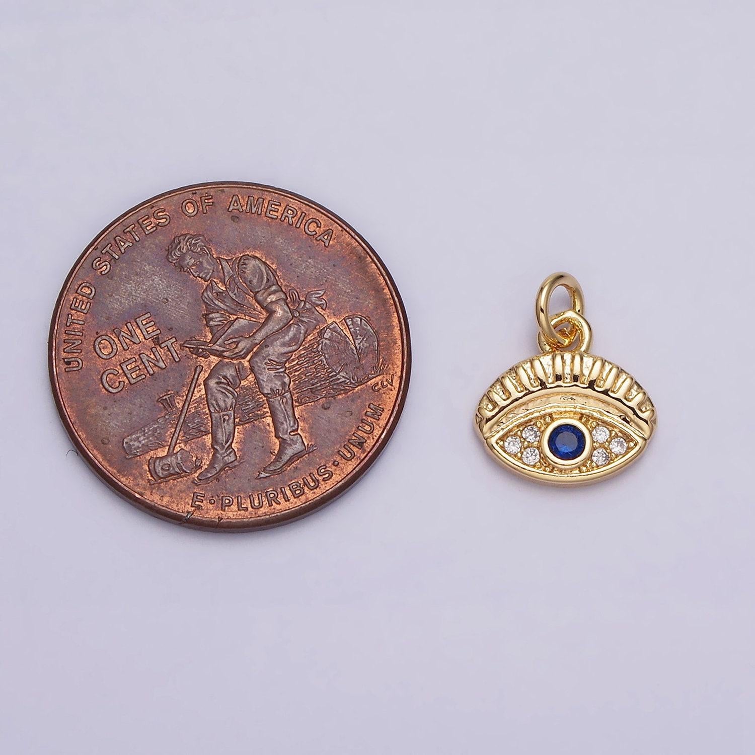 16k gold filled mini blue evil eye micro paved cz oval add-on charm in gold & silver | ac1063 ac1064