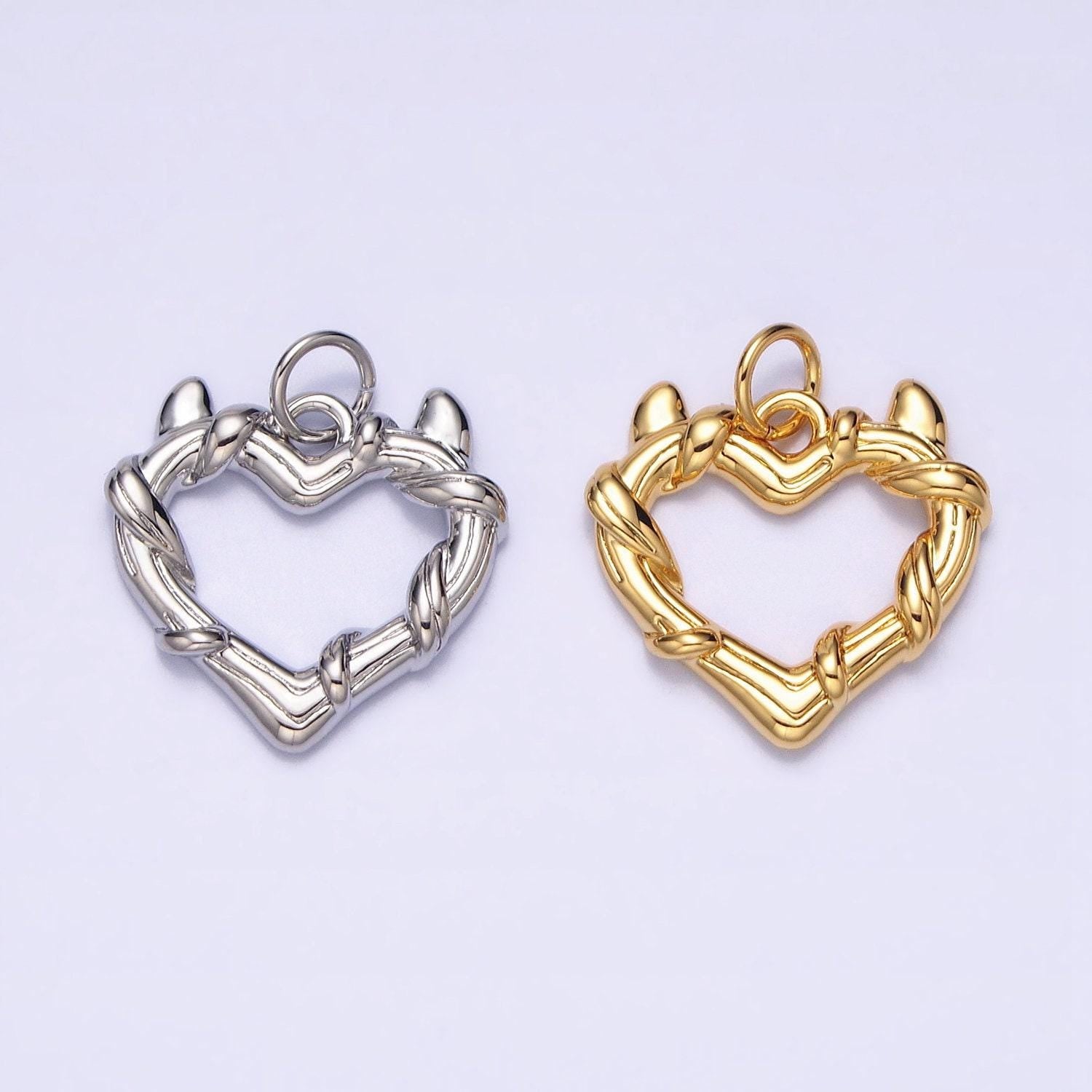 24k gold filled vine-wrapped pointed horned heart add-on charm in gold & silver | ac1059 ac1060