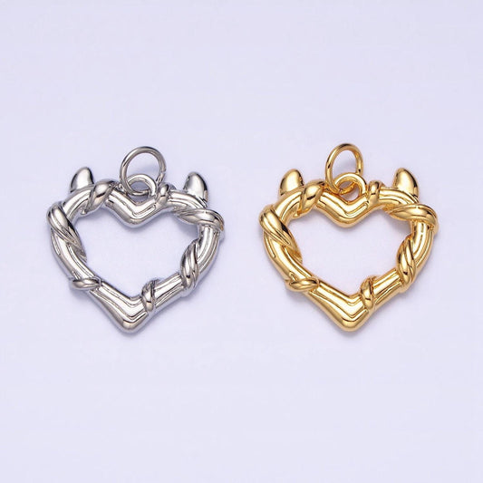 24k gold filled vine-wrapped pointed horned heart add-on charm in gold & silver | ac1059 ac1060