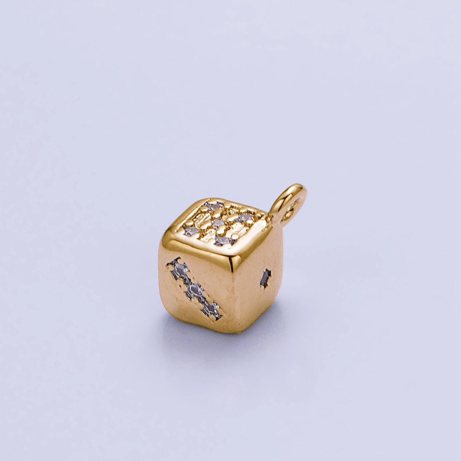 Mini 16k gold filled micro paved cz lucky dice mini add-on charm in gold & silver | ac1036 ac1037