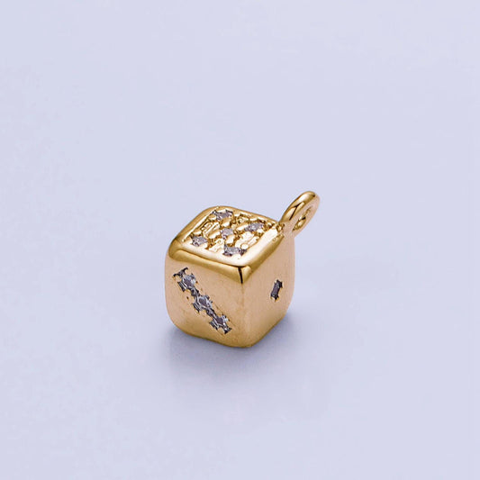 Mini 16k gold filled micro paved cz lucky dice mini add-on charm in gold & silver | ac1036 ac1037