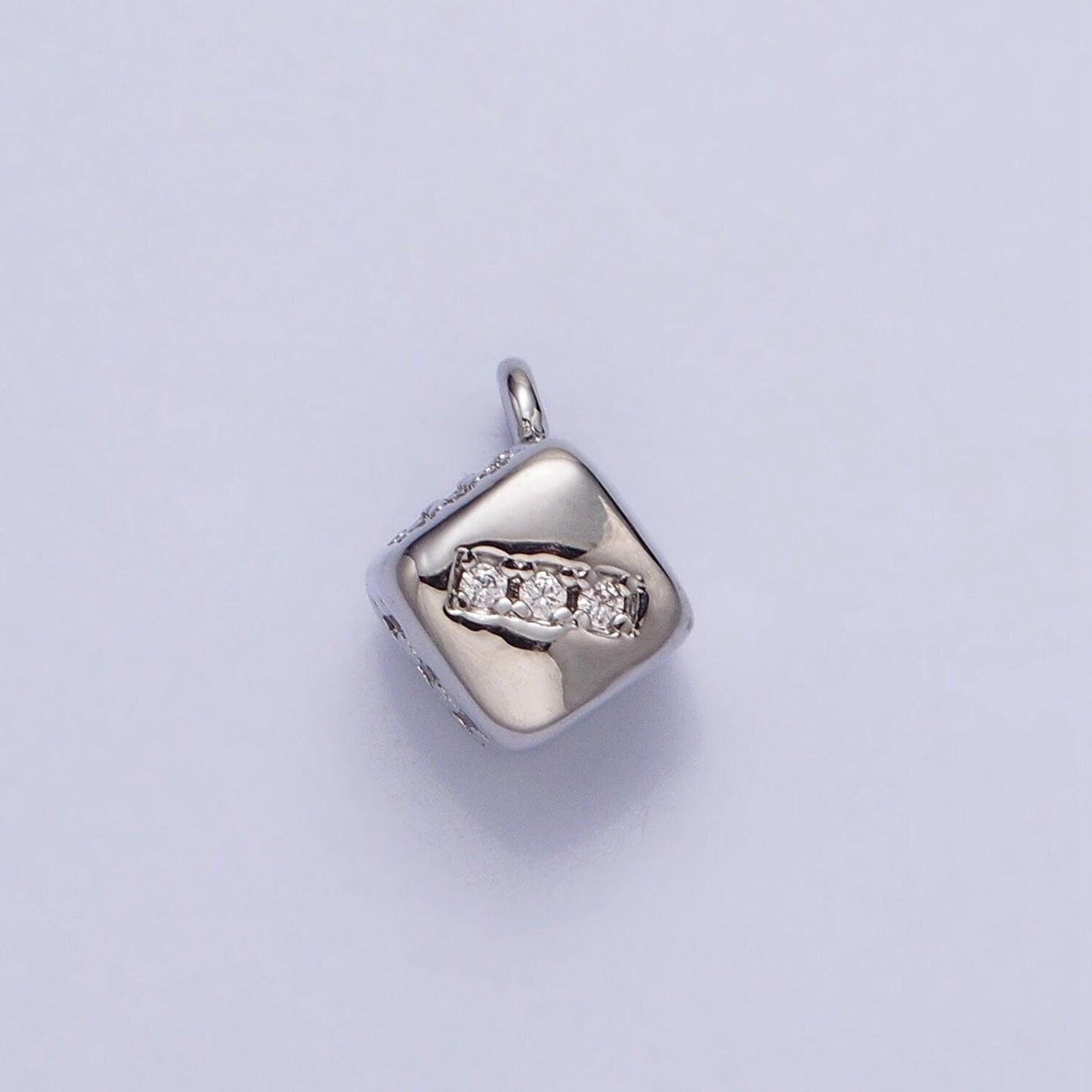 Mini 16k gold filled micro paved cz lucky dice mini add-on charm in gold & silver | ac1036 ac1037