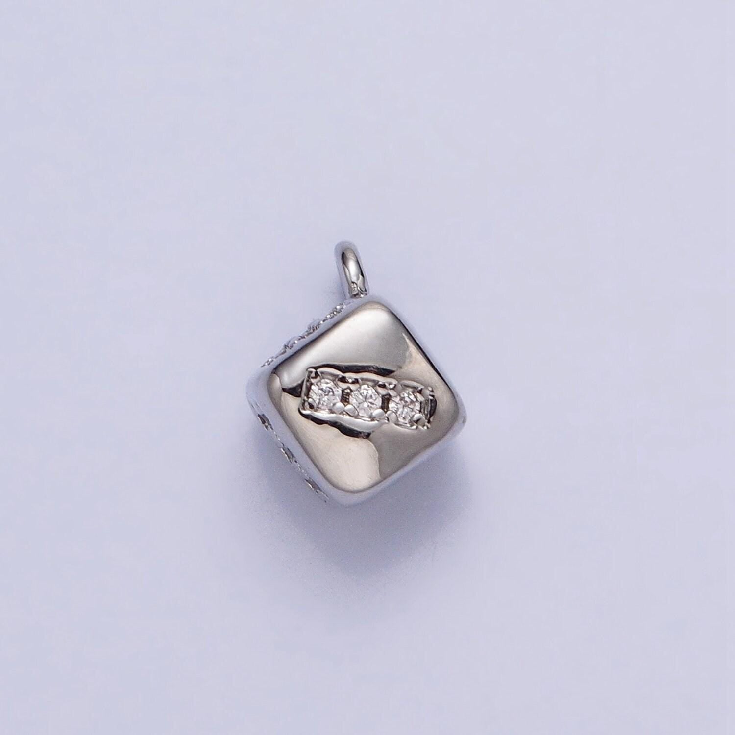 Mini 16k gold filled micro paved cz lucky dice mini add-on charm in gold & silver | ac1036 ac1037
