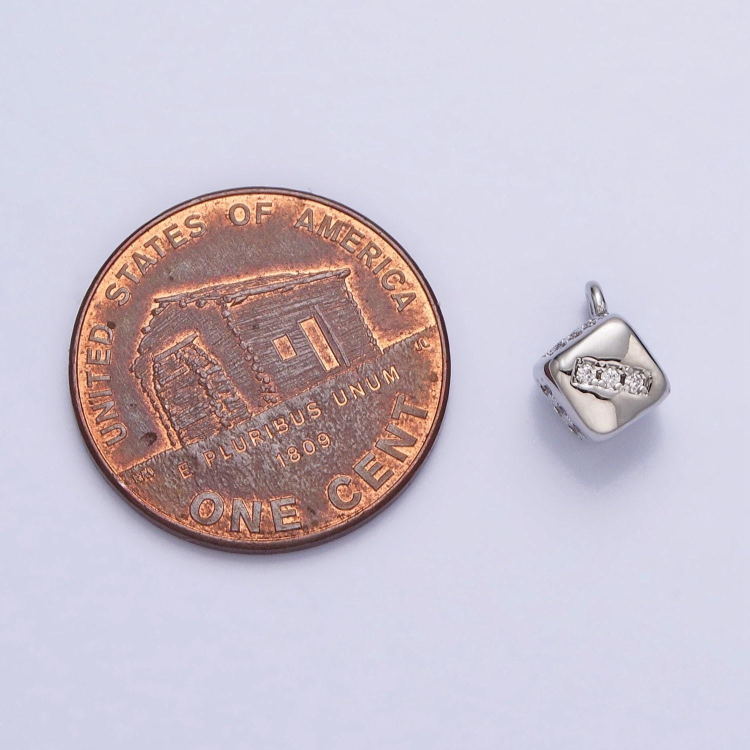 Mini 16k gold filled micro paved cz lucky dice mini add-on charm in gold & silver | ac1036 ac1037