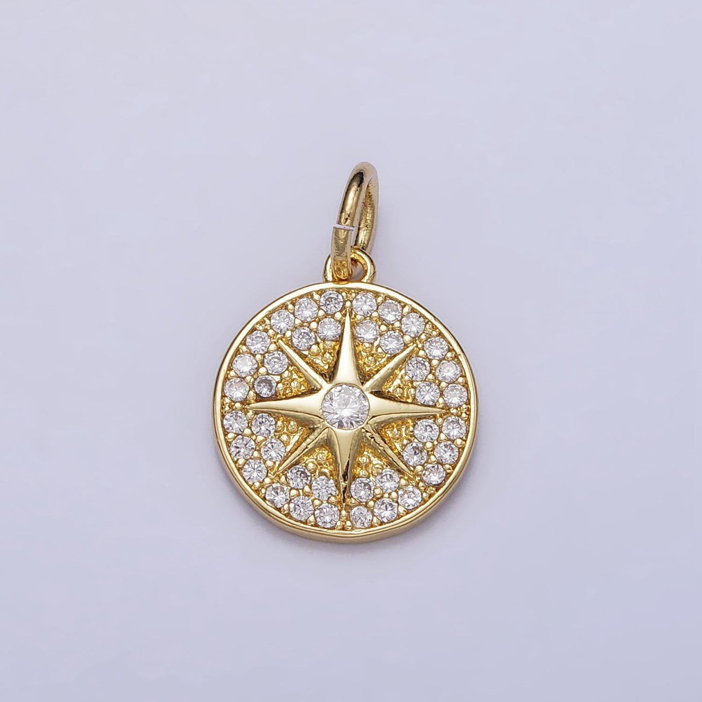18k gold filled north star round micro pave cz charm in gold & silver | ac1003 ac1004