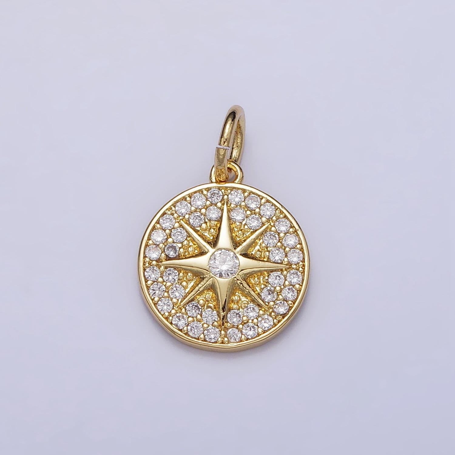 18k gold filled north star round micro pave cz charm in gold & silver | ac1003 ac1004